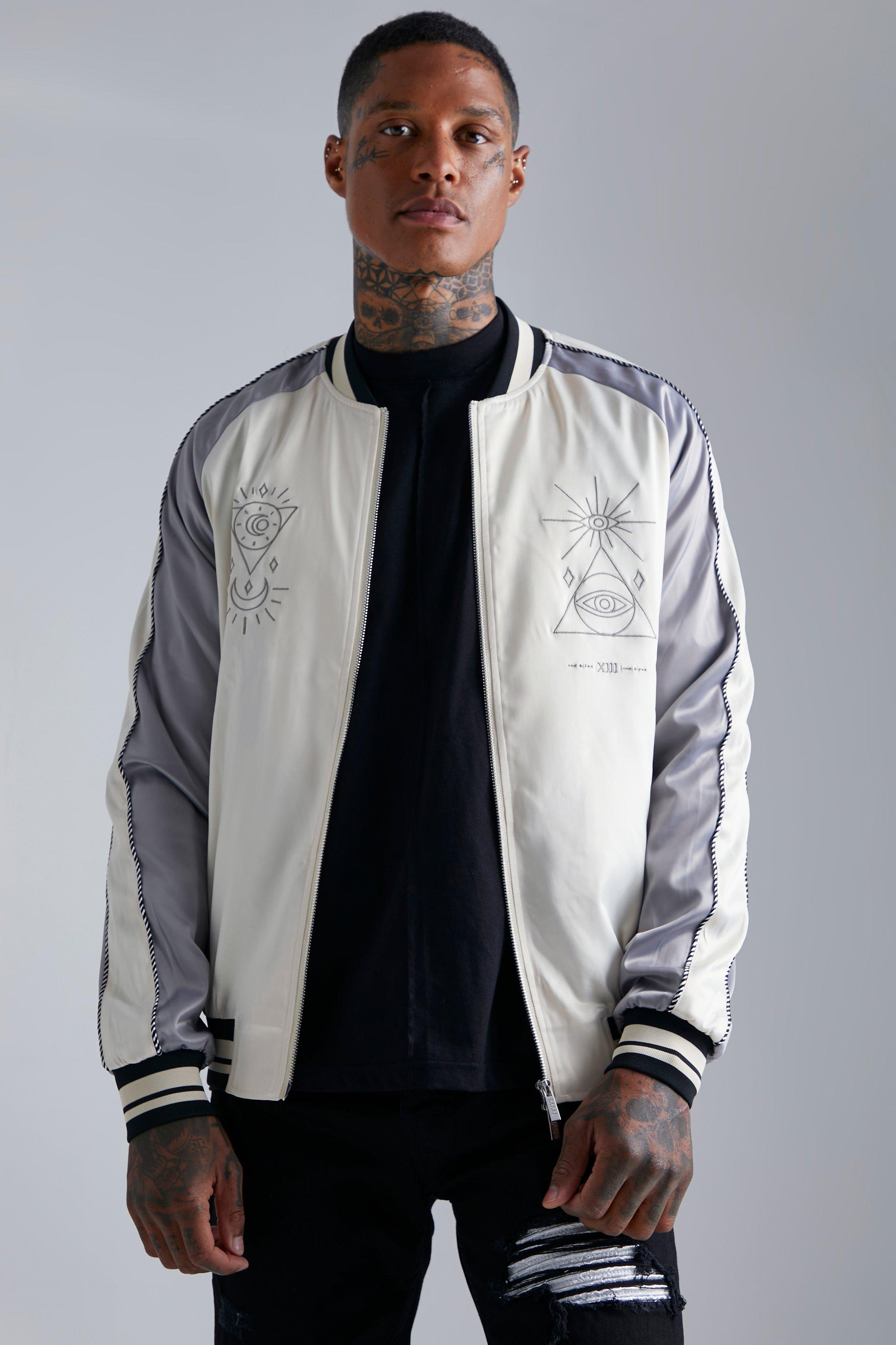 SAMPLES SATIN VARSITY JACKET GRAY