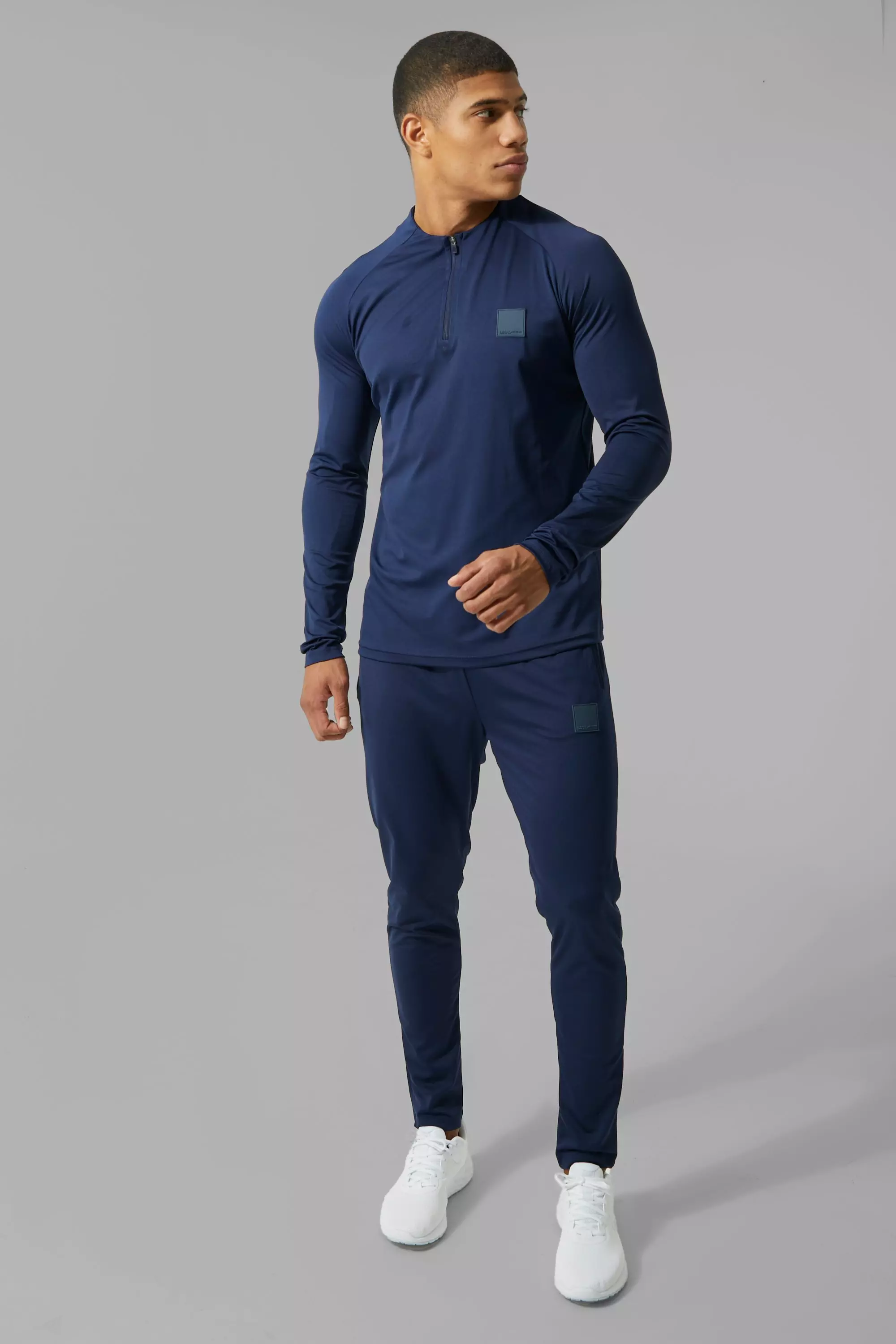 Man Active Skinny Crew Neck 1/4 Zip Tracksuit Navy