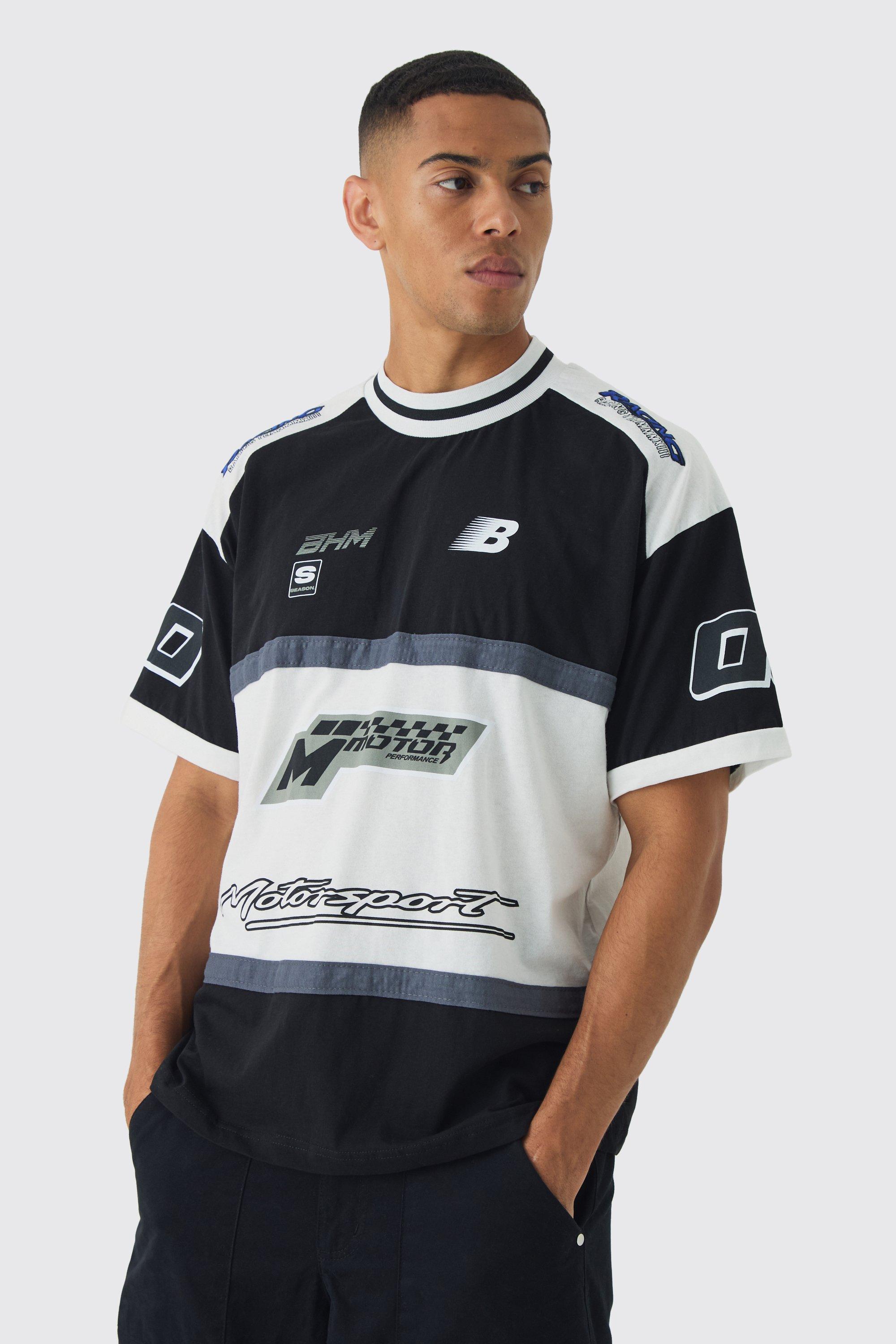 Oversized Panelled Motor Sport T-shirt | boohooMAN USA