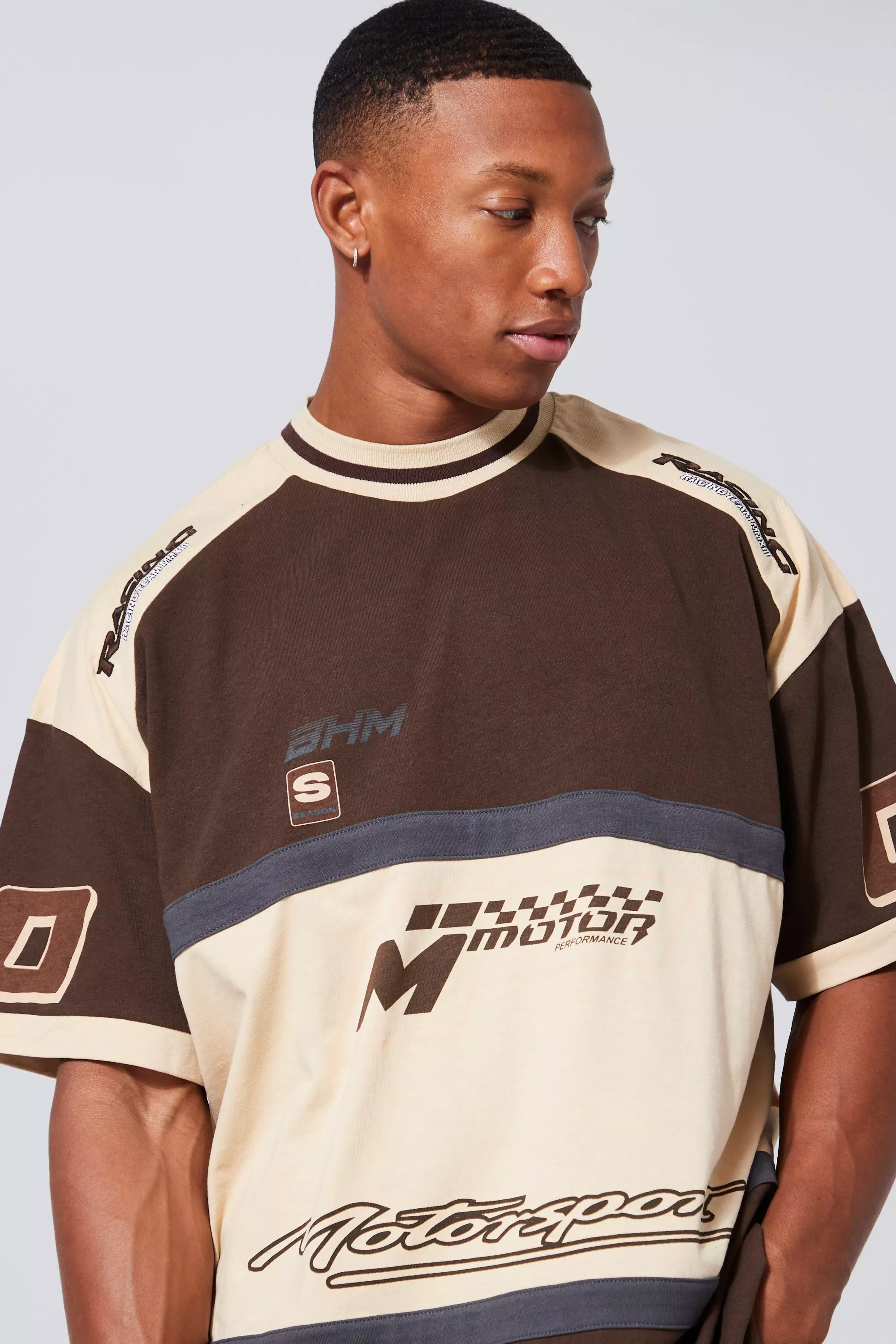 Oversized Panelled Motor Sport T-shirt | boohooMAN USA