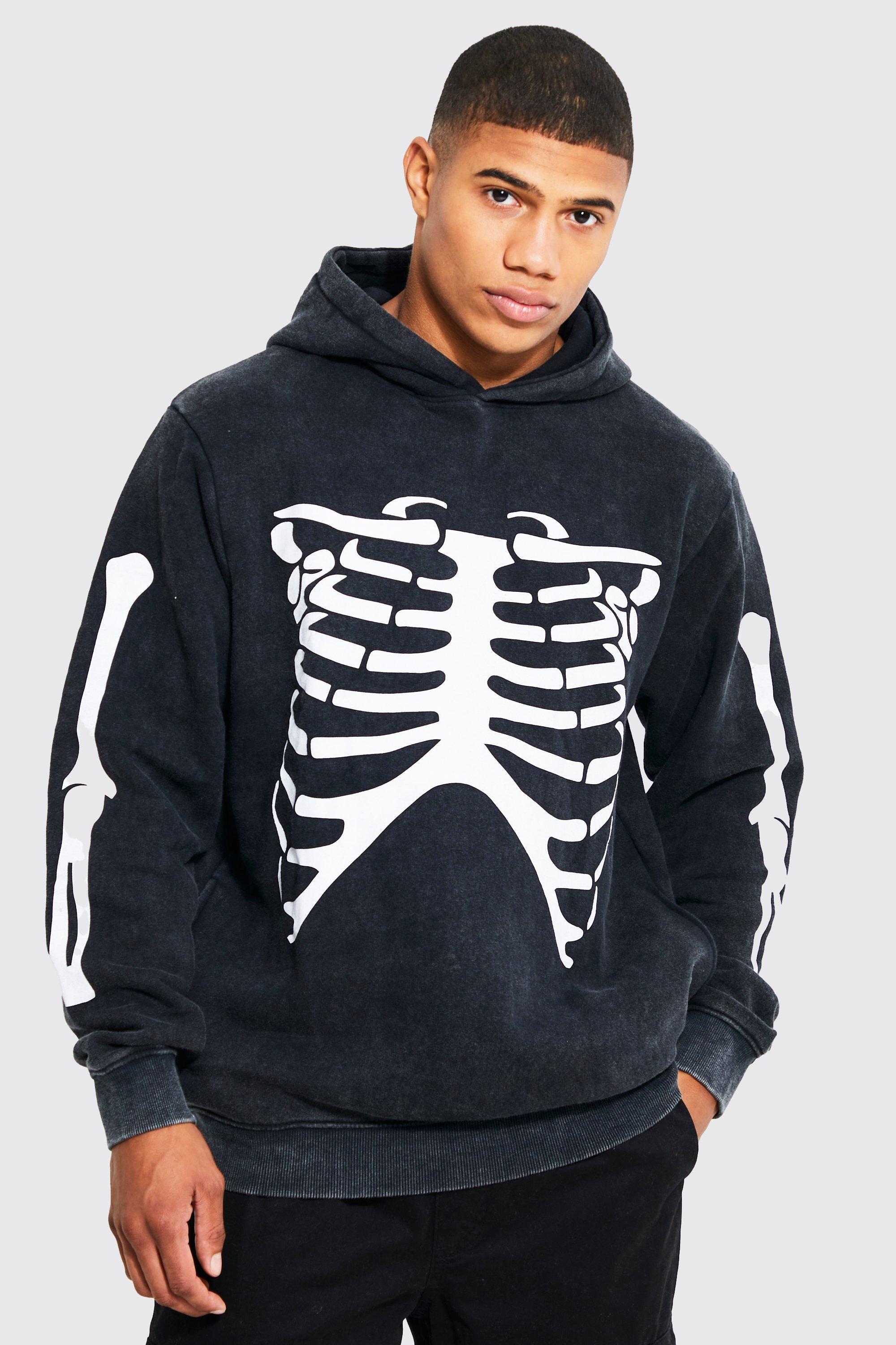 Wash Skeleton Hoodie | boohooMAN