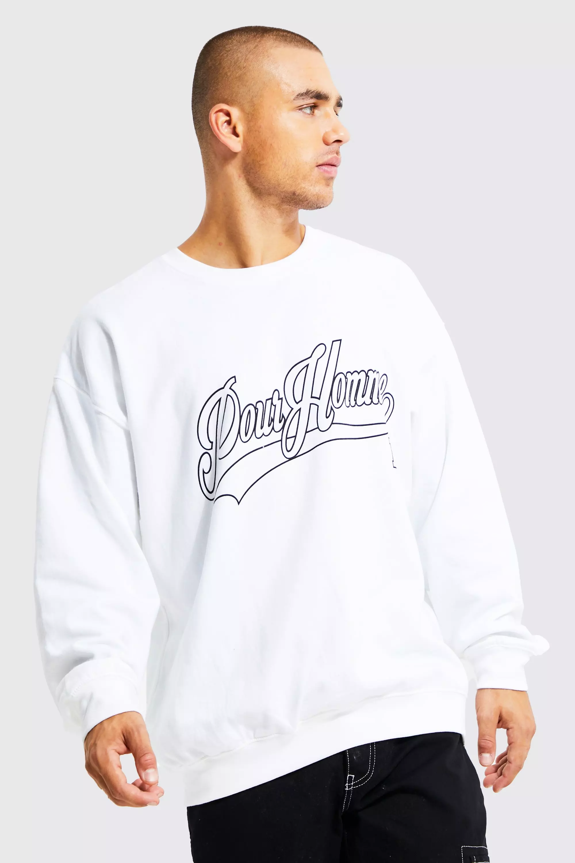 Boohooman white sweatshirt sale