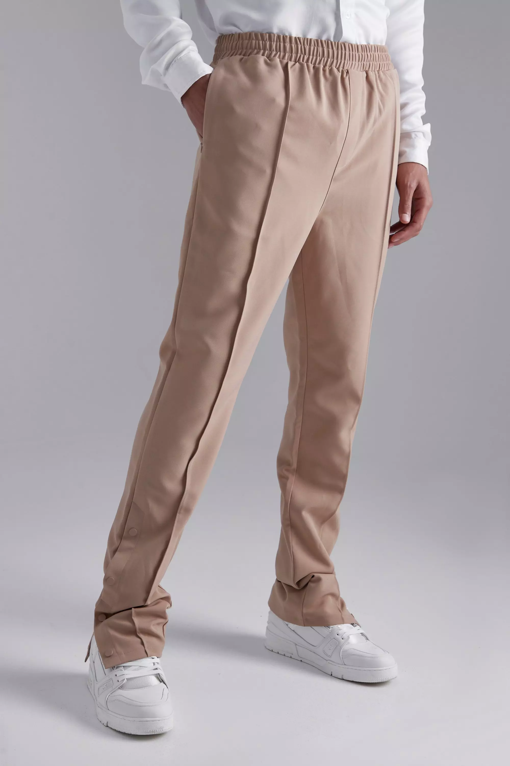 Tall Popper Detail Tapered Pants Stone