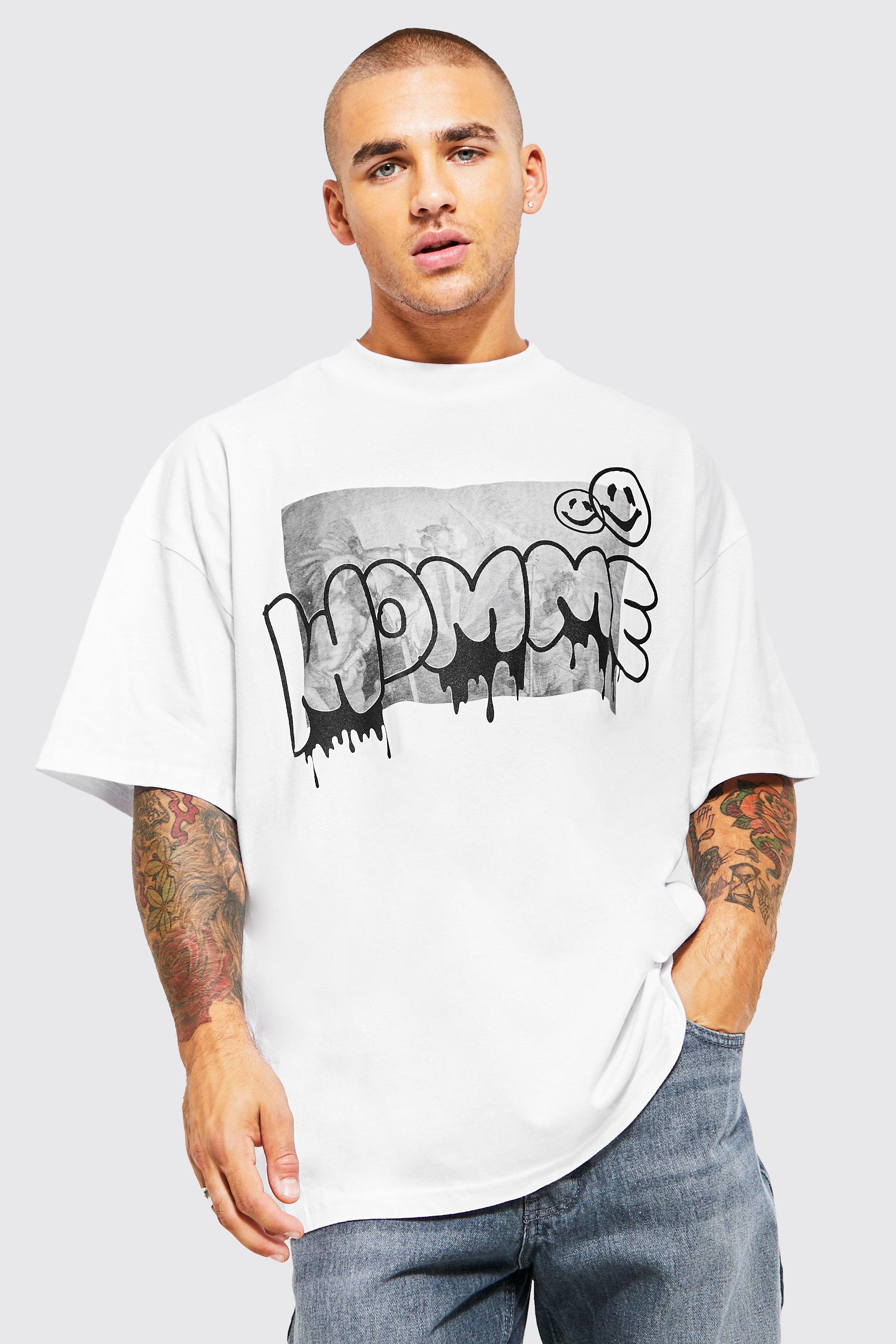 Oversized Extended Neck Homme Graphic T-shirt