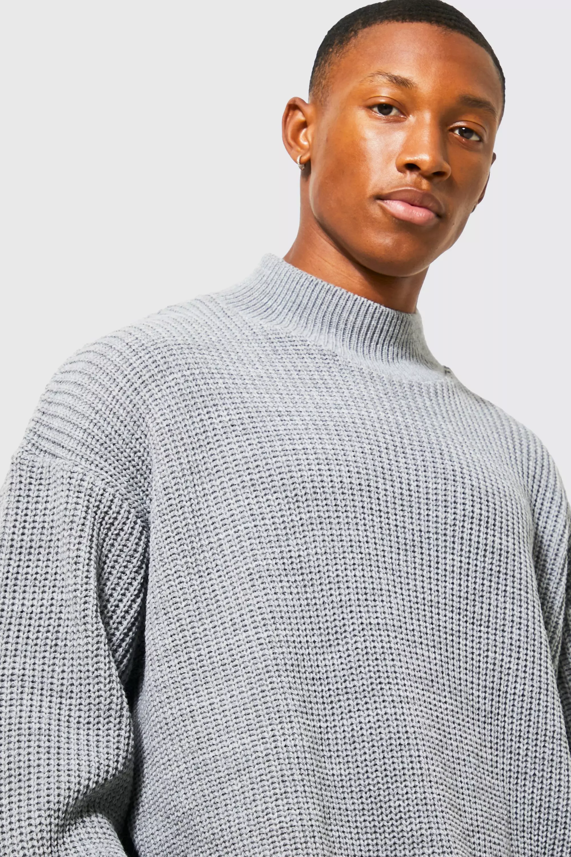 Oversized Ribbed Extended Neck Jumper boohooMAN UK