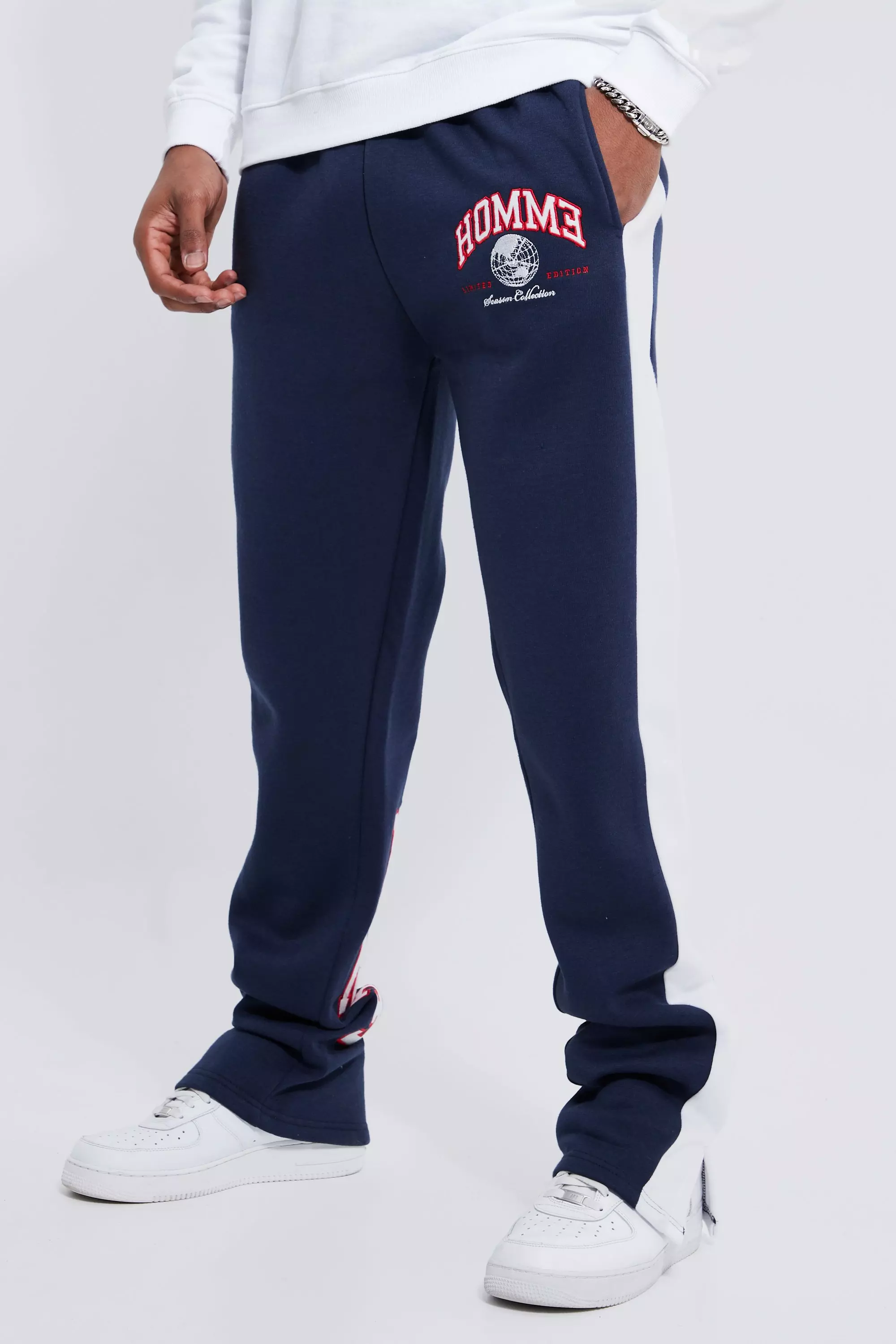 Tall Split Hem Varsity Applique Sweatpants Navy