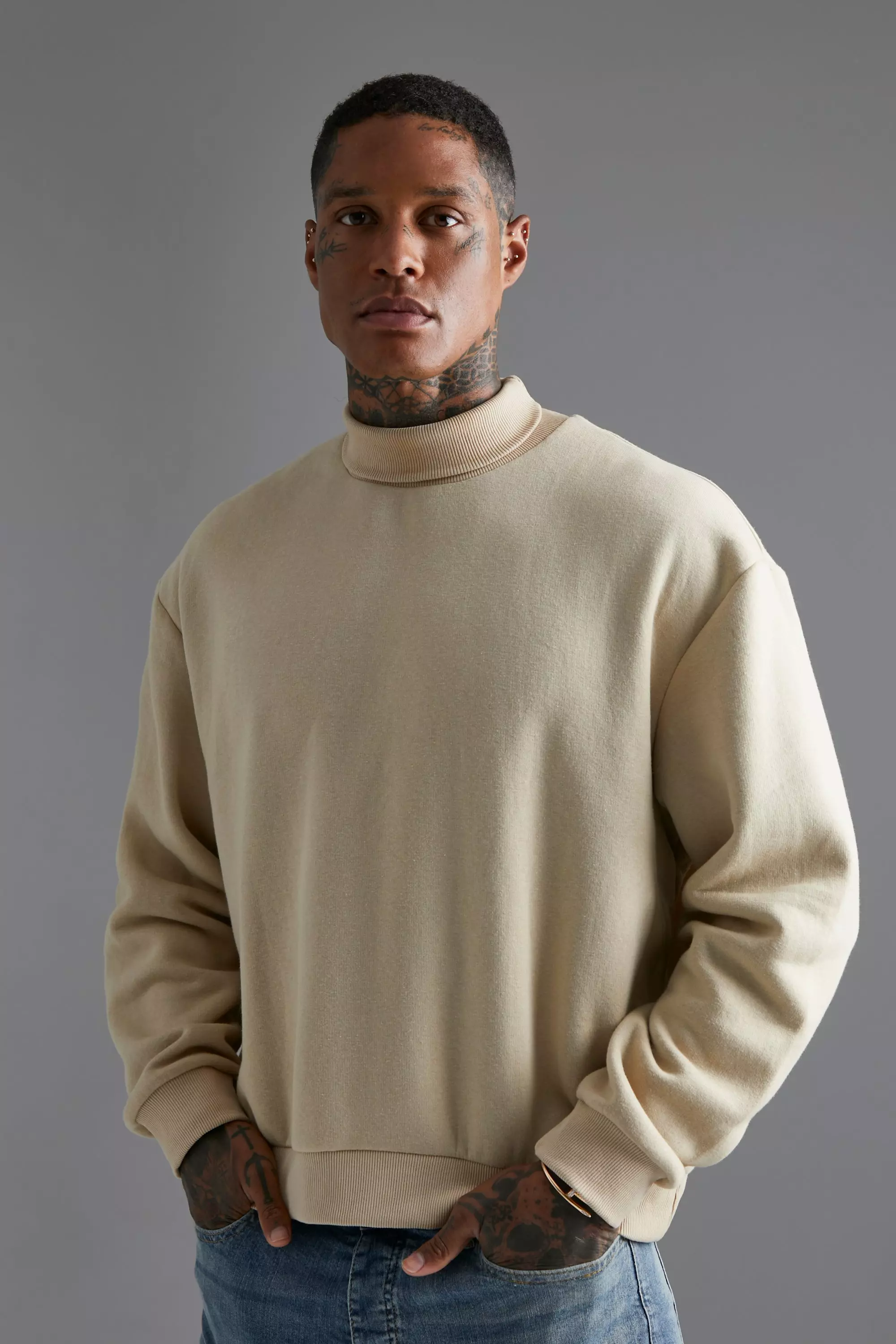 Oversized Boxy Roll Neck Sweatshirt boohooMAN