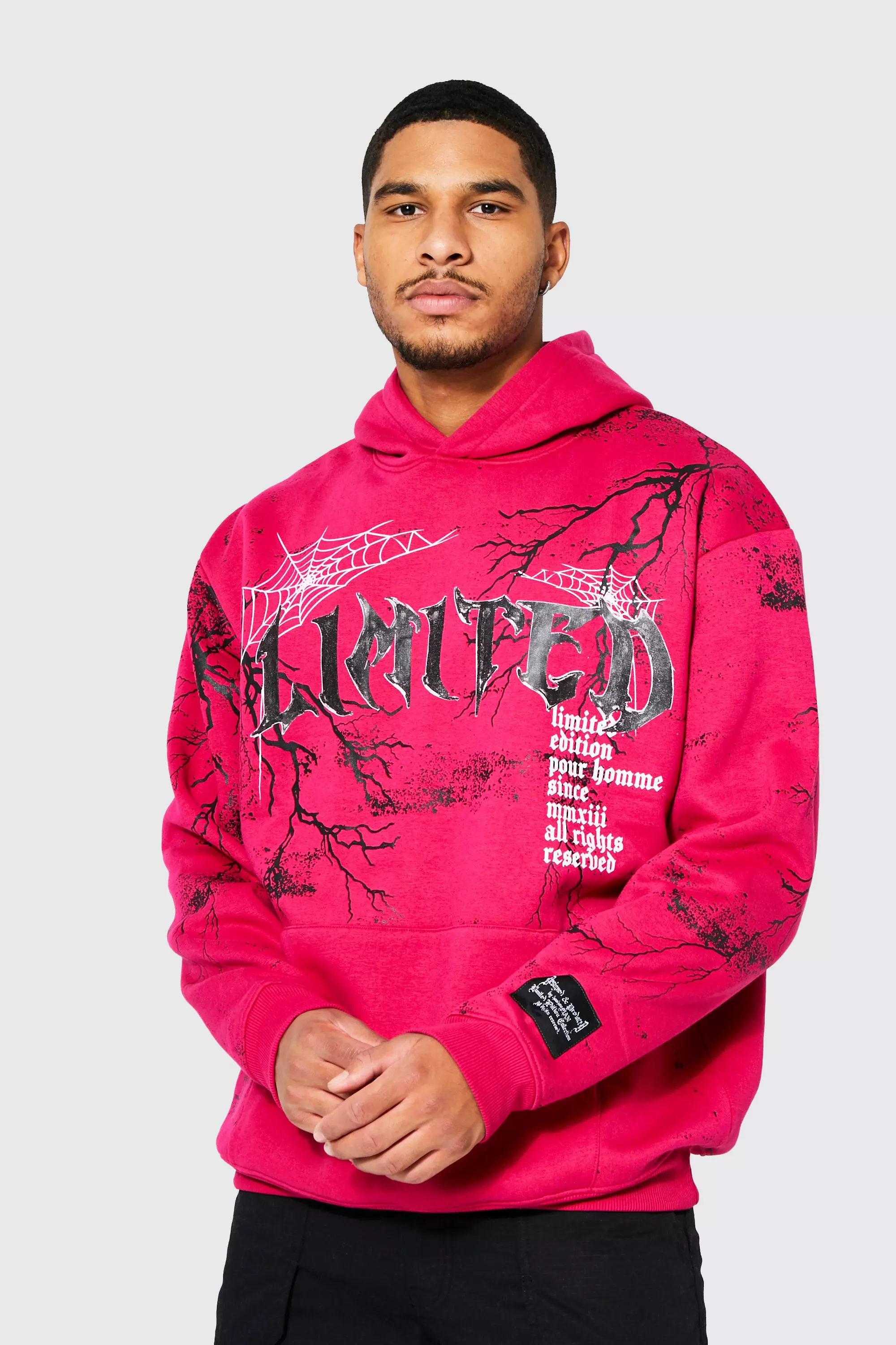 Halloween Tall Oversized Skull Graphic Hoodie Pink