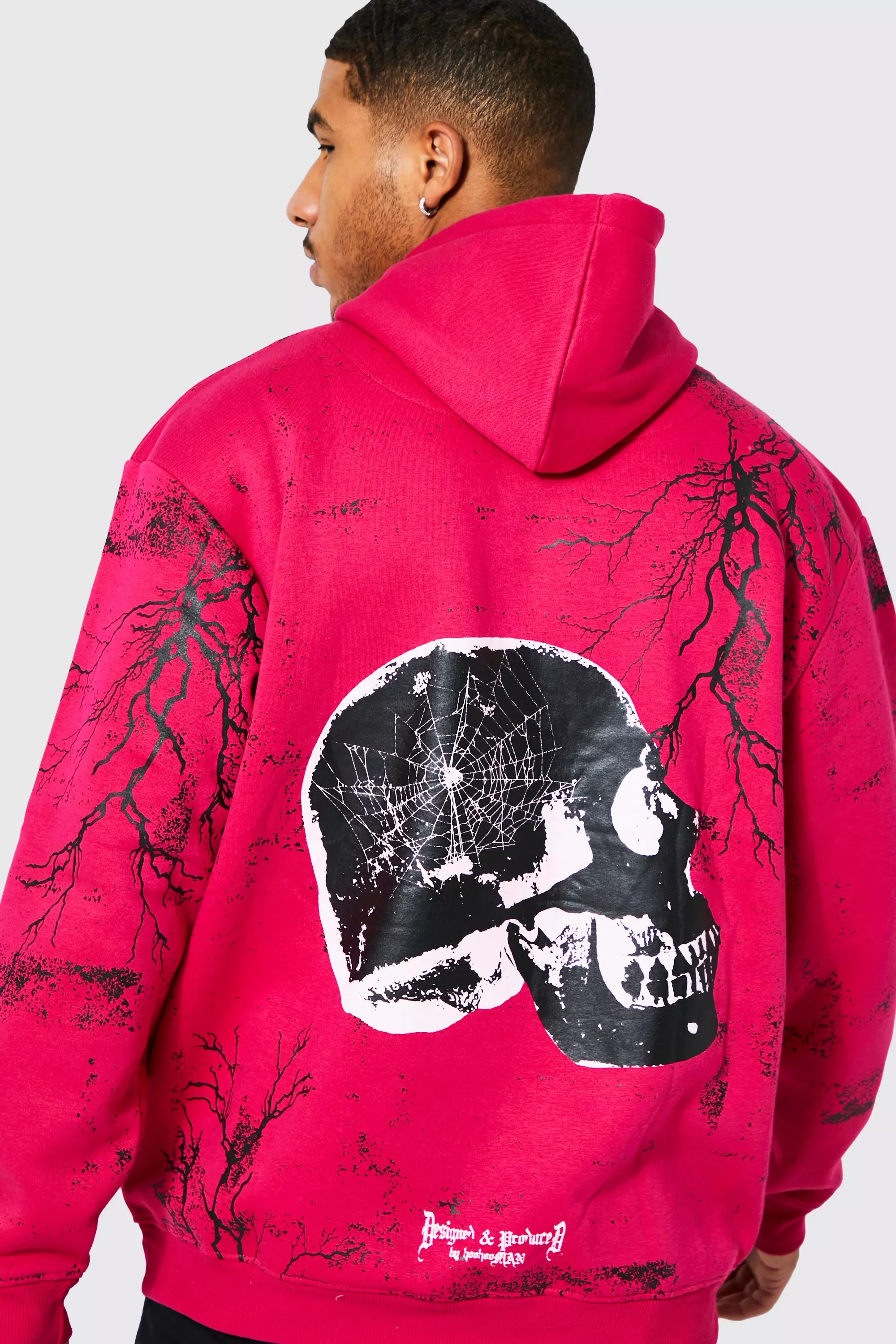 Halloween Tall Oversized Skull Graphic Hoodie boohooMAN UK