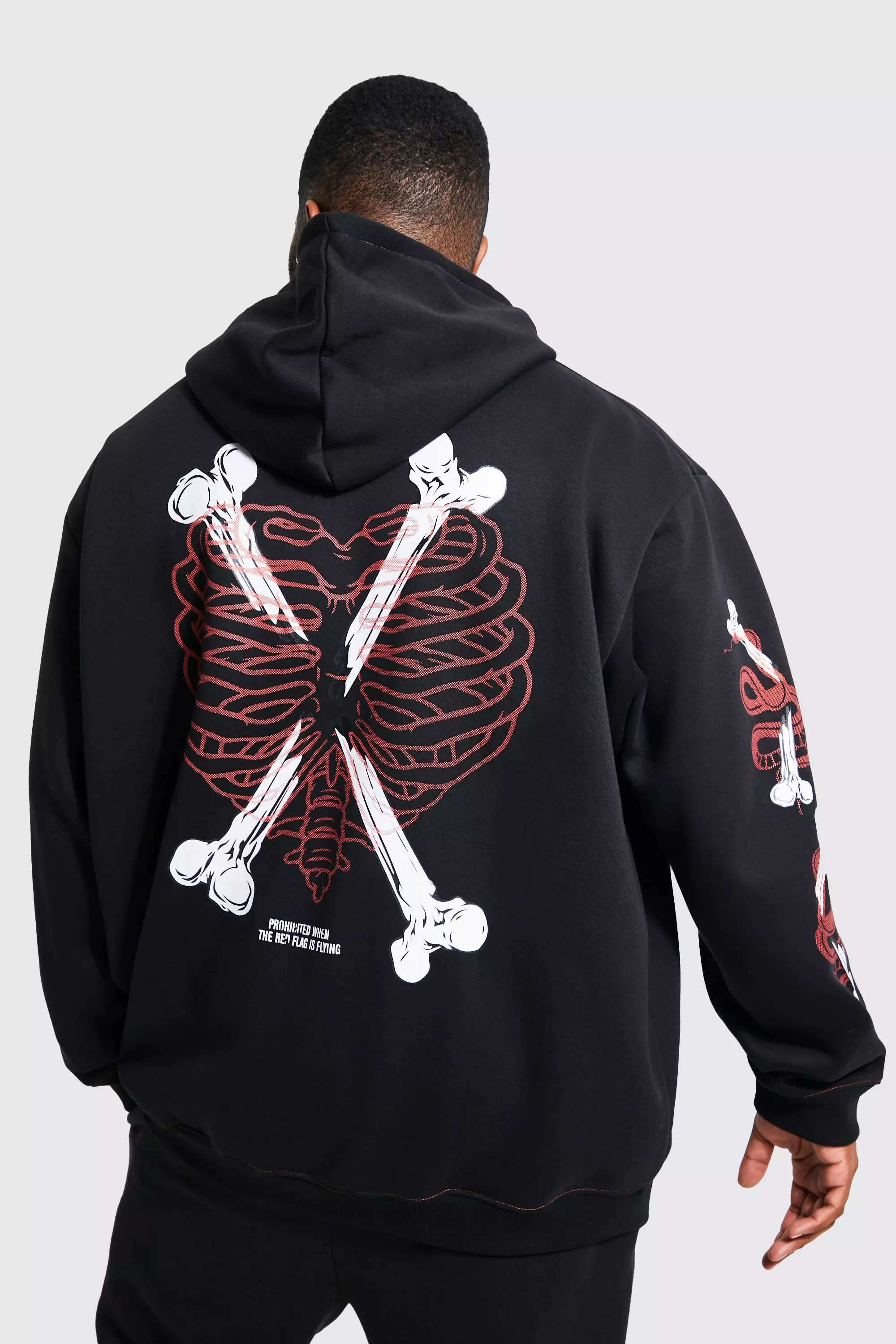 Halloween Plus Oversized Skeleton Heart Graphic Hoodie Black