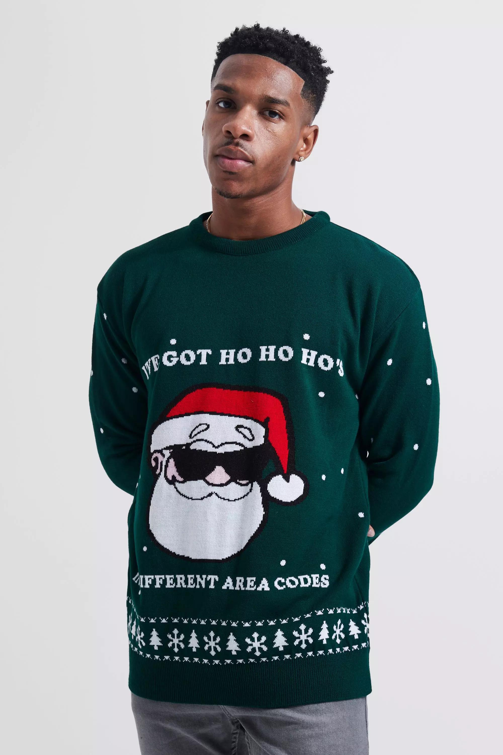 Ho s In Area Codes Christmas Jumper boohooMAN