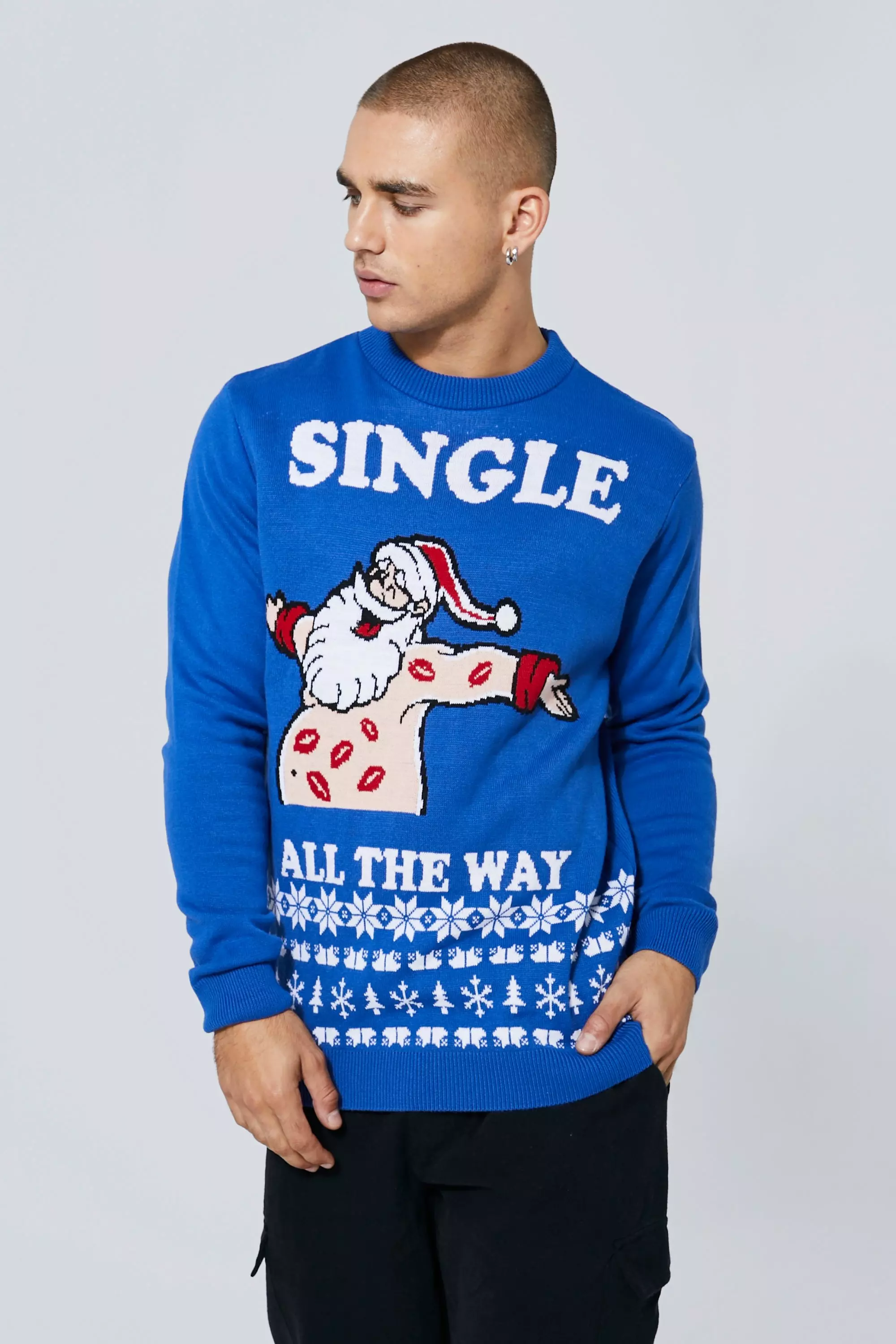 Single All The Way Christmas Sweater Blue