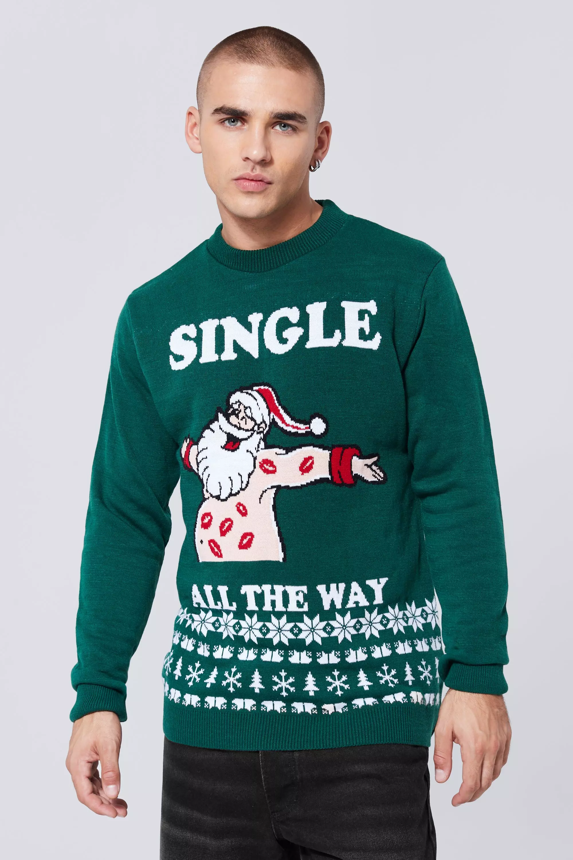 Single All The Way Christmas Sweater Green