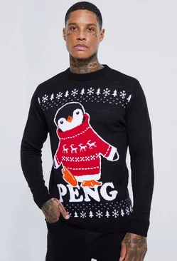 Black Peng Penguin Christmas Sweater