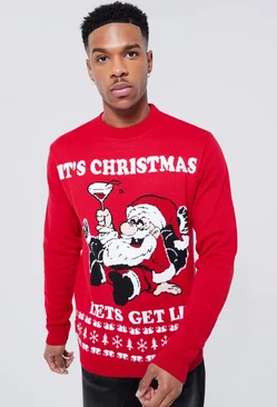 Red Lets Get Lit Christmas Sweater