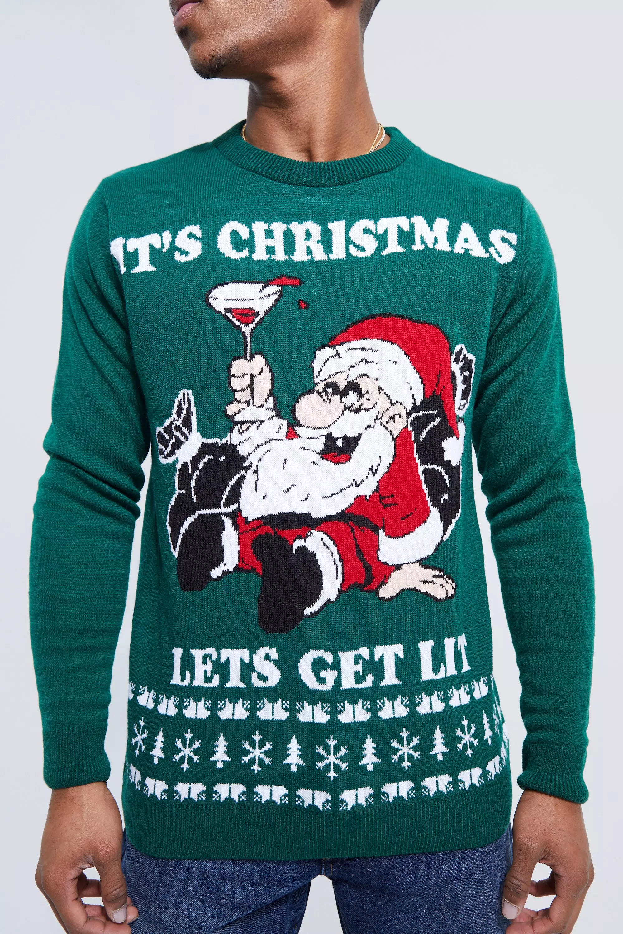 Lets Get Lit Christmas Jumper boohooMAN