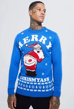 Merry Chrismyass Christmas Sweater Blue