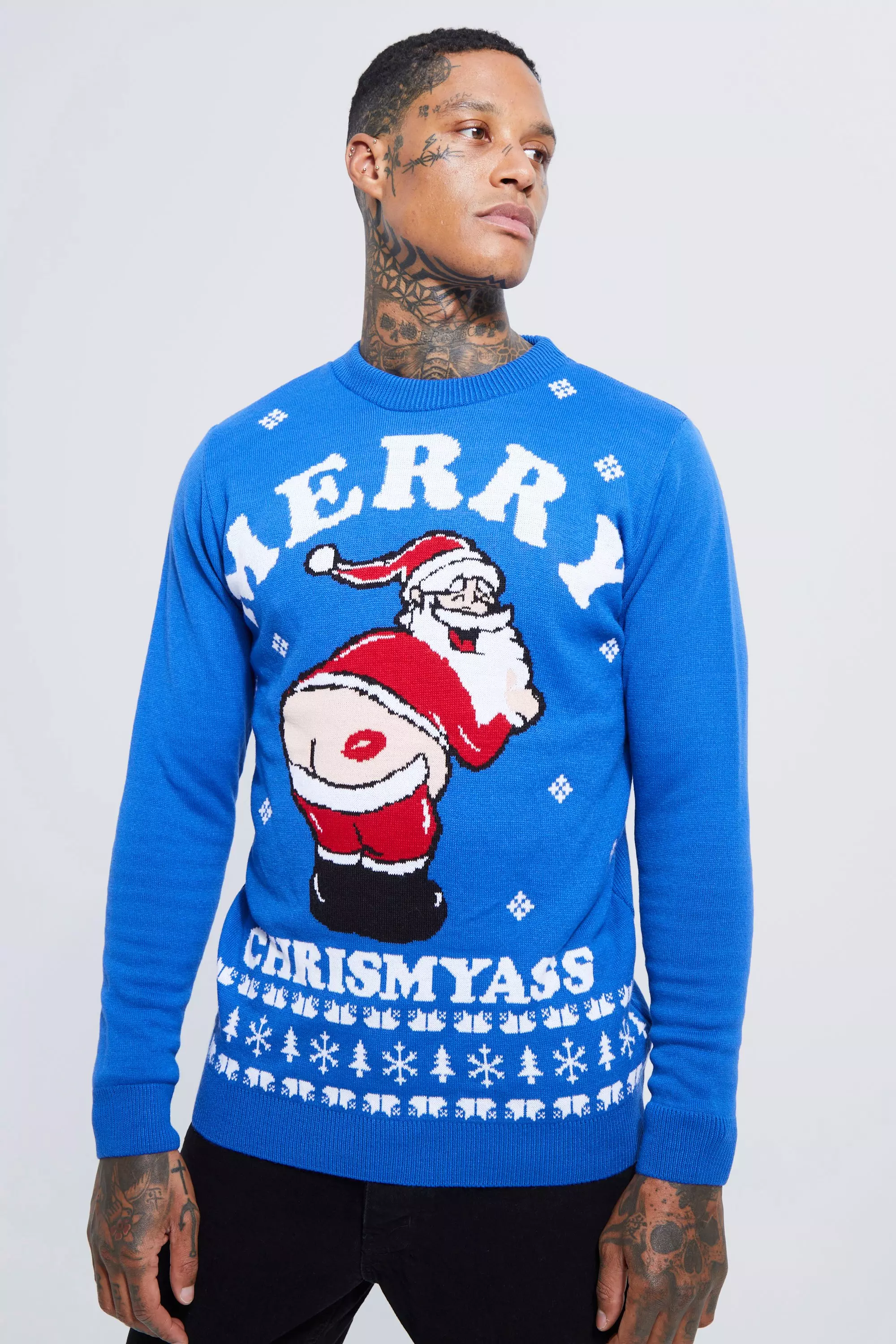 Merry Chrismyass Christmas Sweater Blue