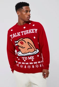 Red Talk Turkey To Me Christmas Sweater