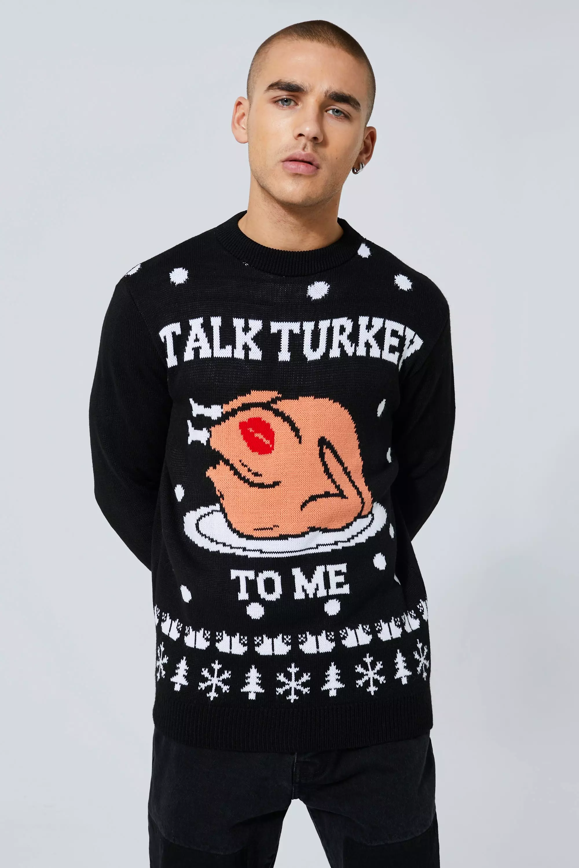 Black Talk Turkey To Me Christmas Sweater