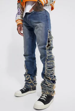Blue Skinny Extreme Distressed Flare Jeans