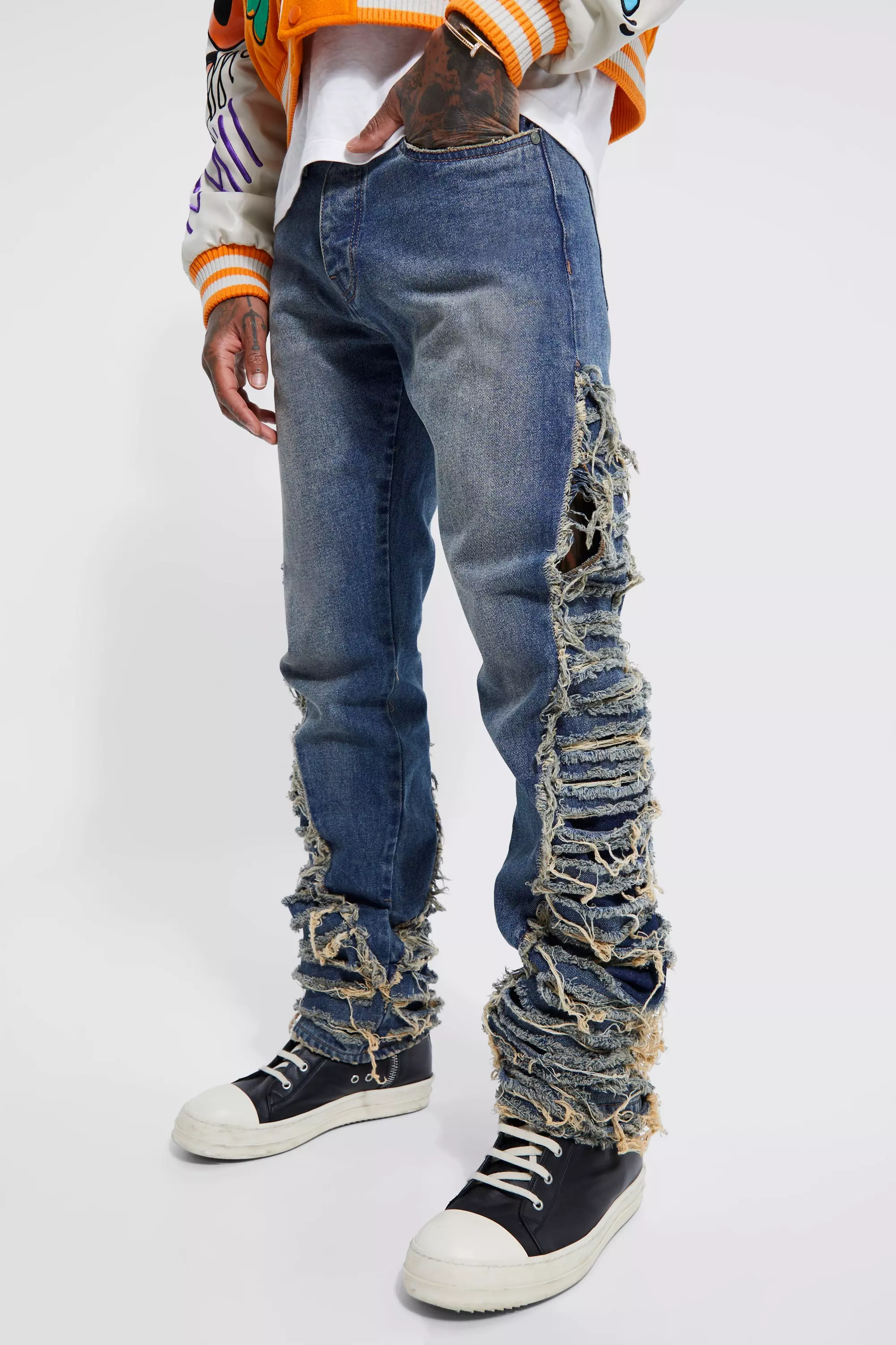 Skinny Extreme Distressed Flare Jeans Antique blue