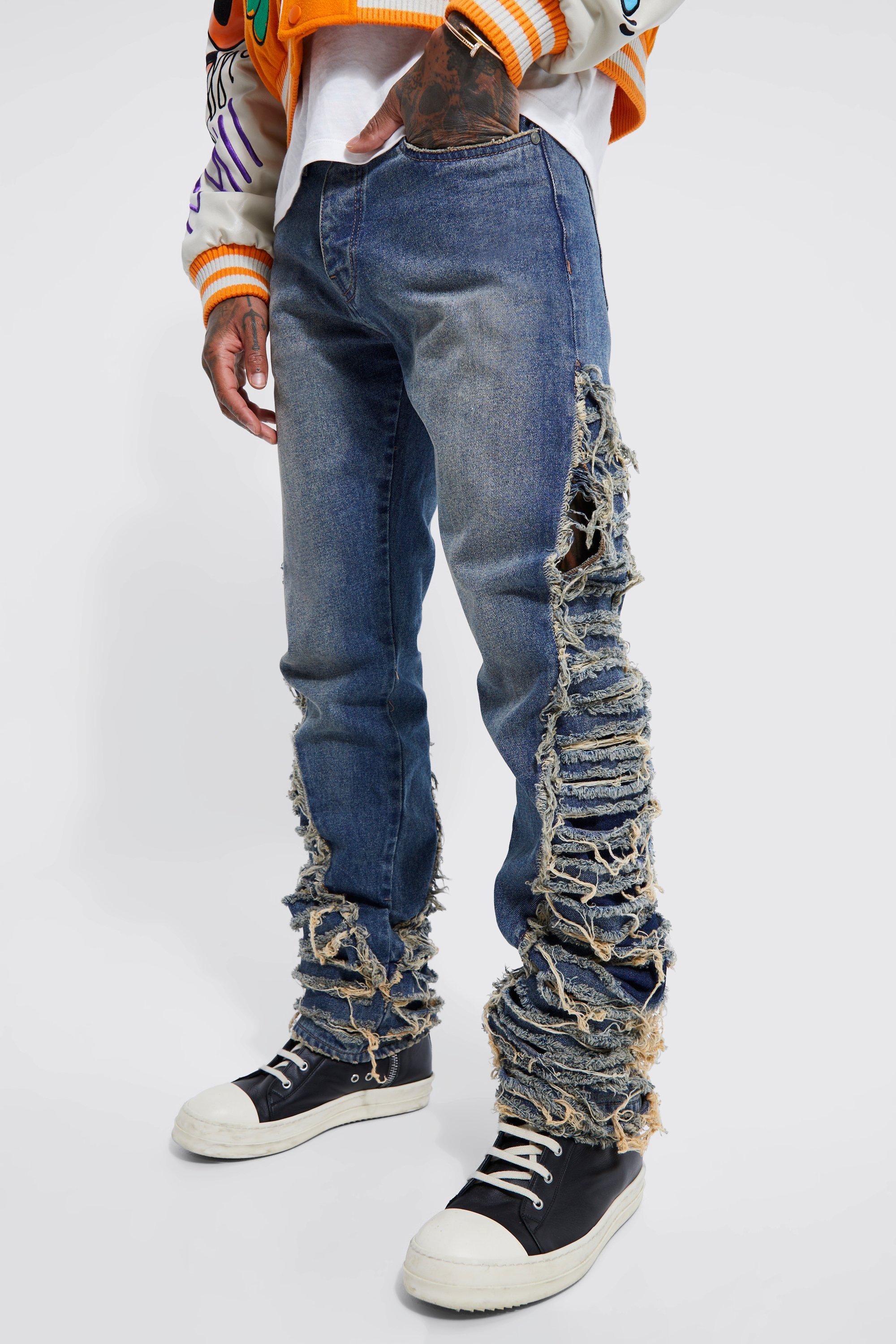 Skinny Extreme Distressed Flare Jeans | boohooMAN USA