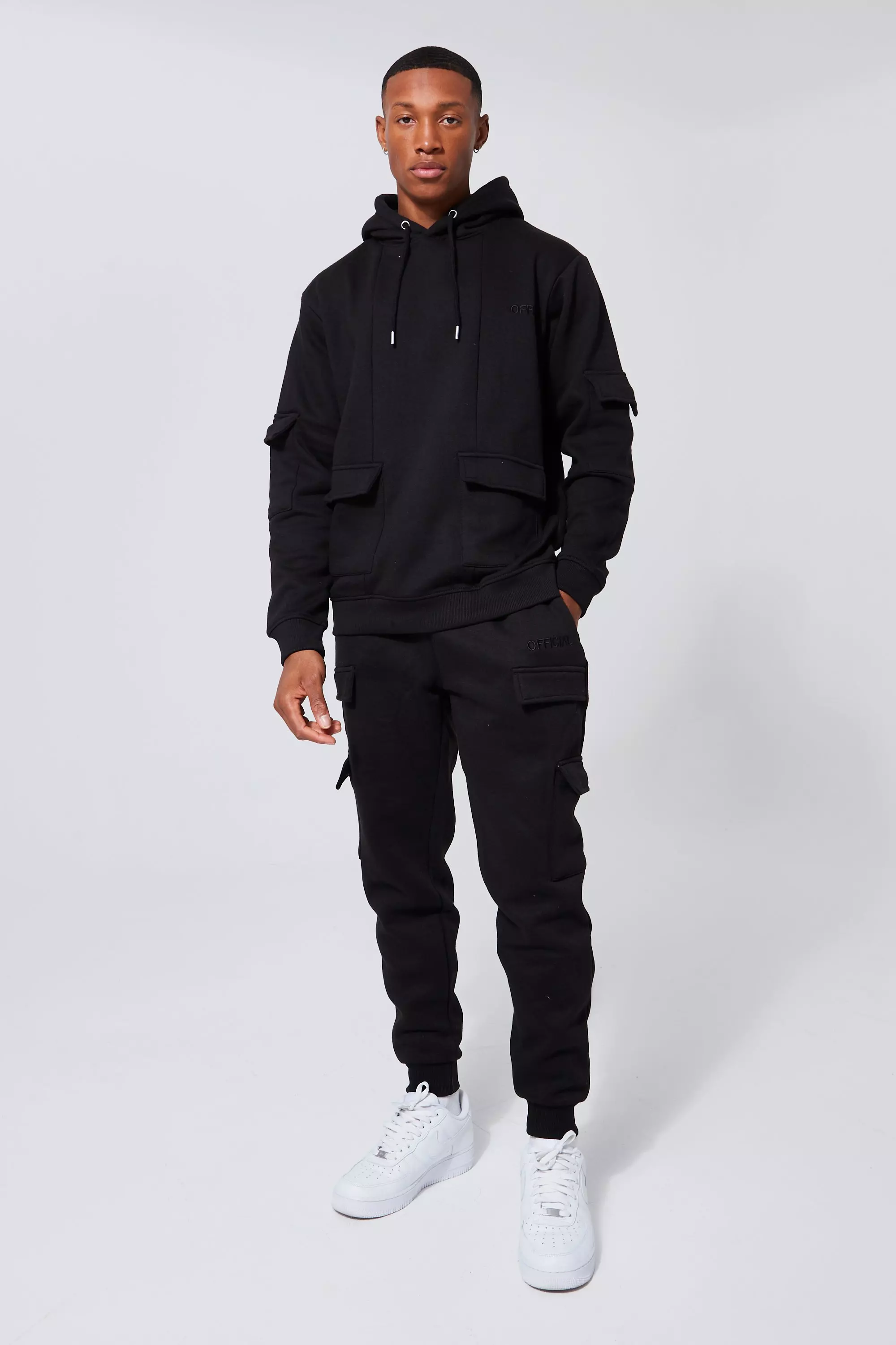 Official Man Cargo Hooded Panelled Tracksuit | boohooMAN USA