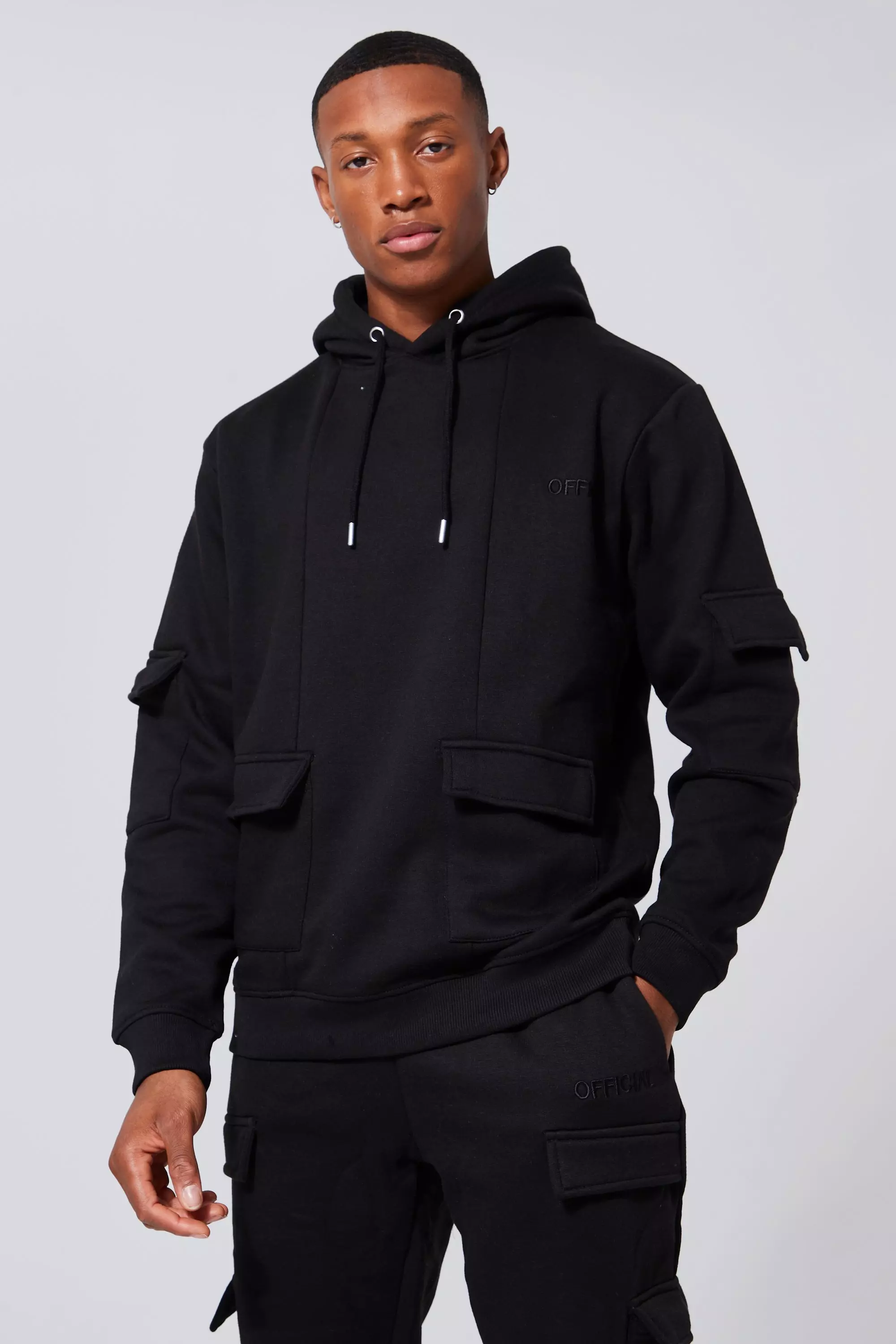 Official Man Cargo Hooded Panelled Tracksuit | boohooMAN USA