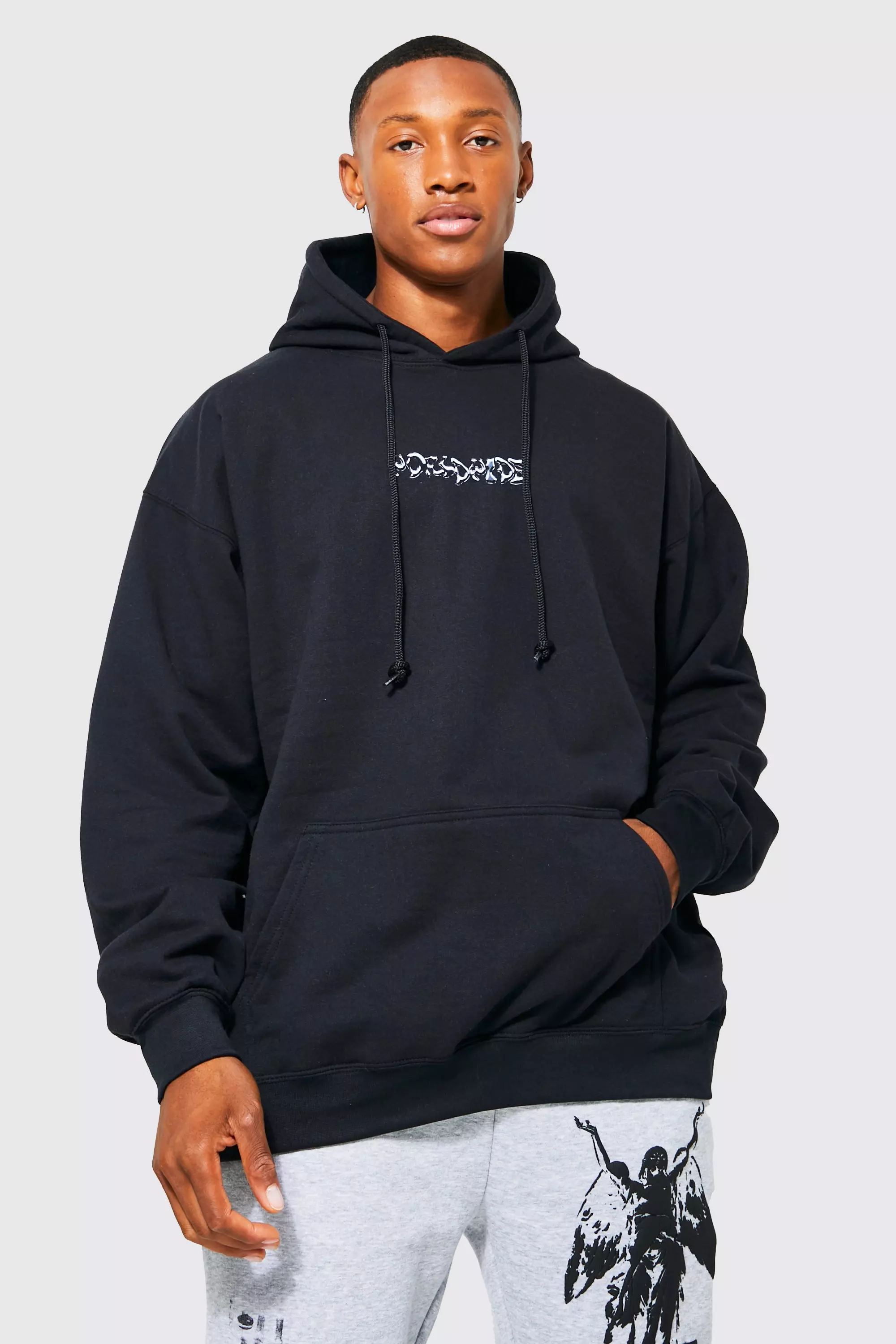 Oversize Worldwide Hoodie mit Print, Black alternatives Bild