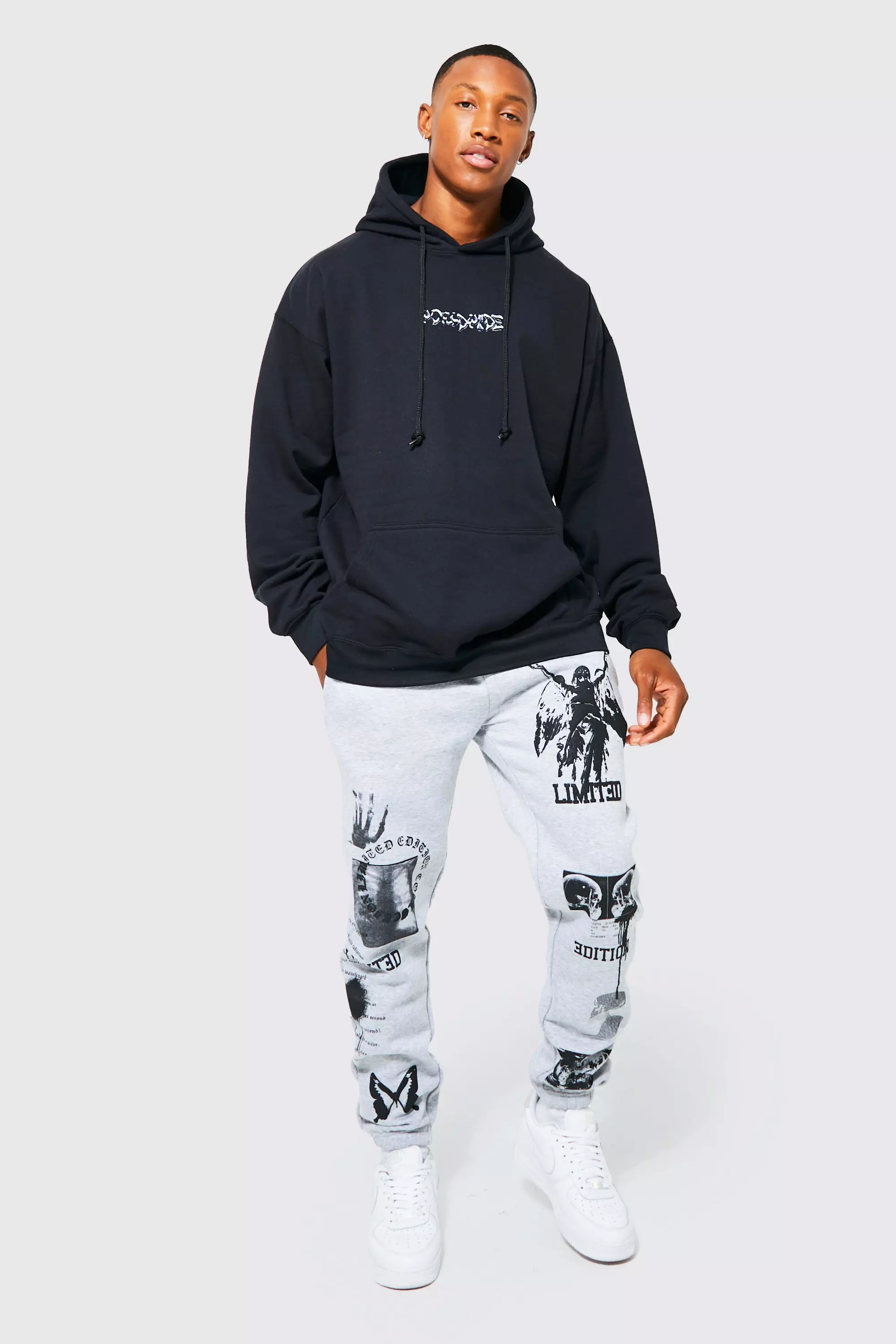 Black Oversized Worldwide Graphic Hoodie alternative image