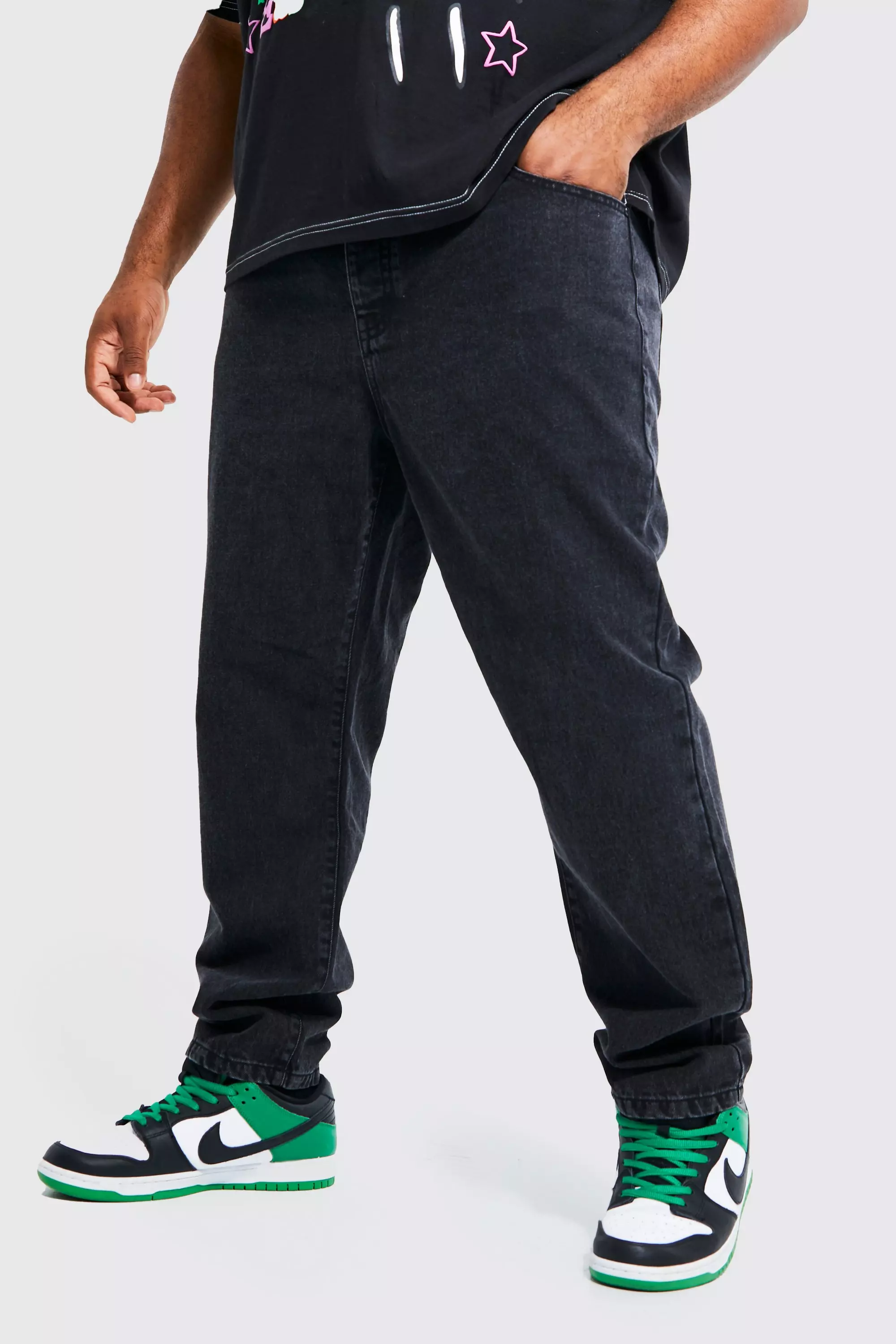Jeans Taglie Forti Slim Fit In Denim Rigido, Washed black immagine alternativa