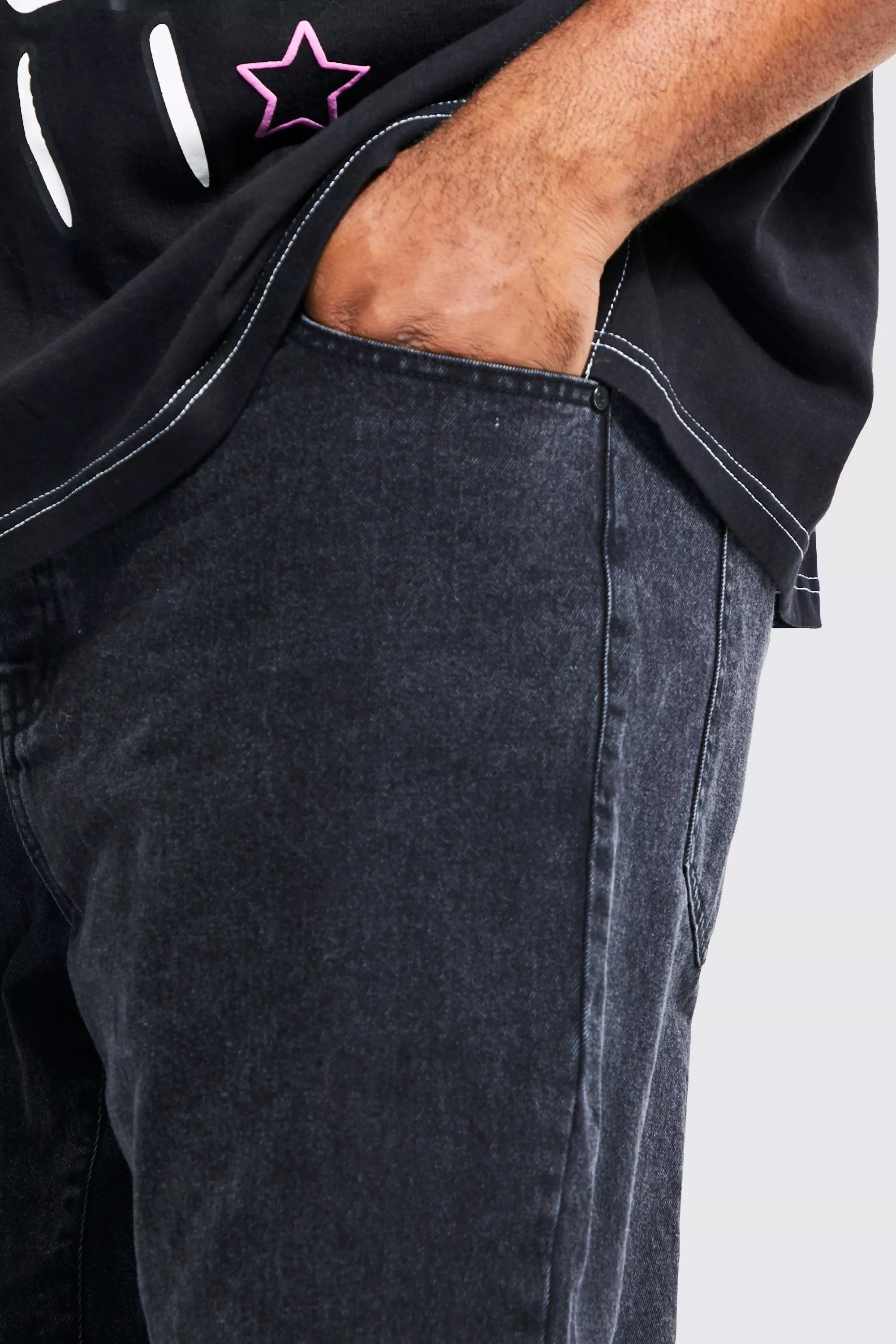 Jeans Taglie Forti Slim Fit In Denim Rigido, Washed black immagine alternativa