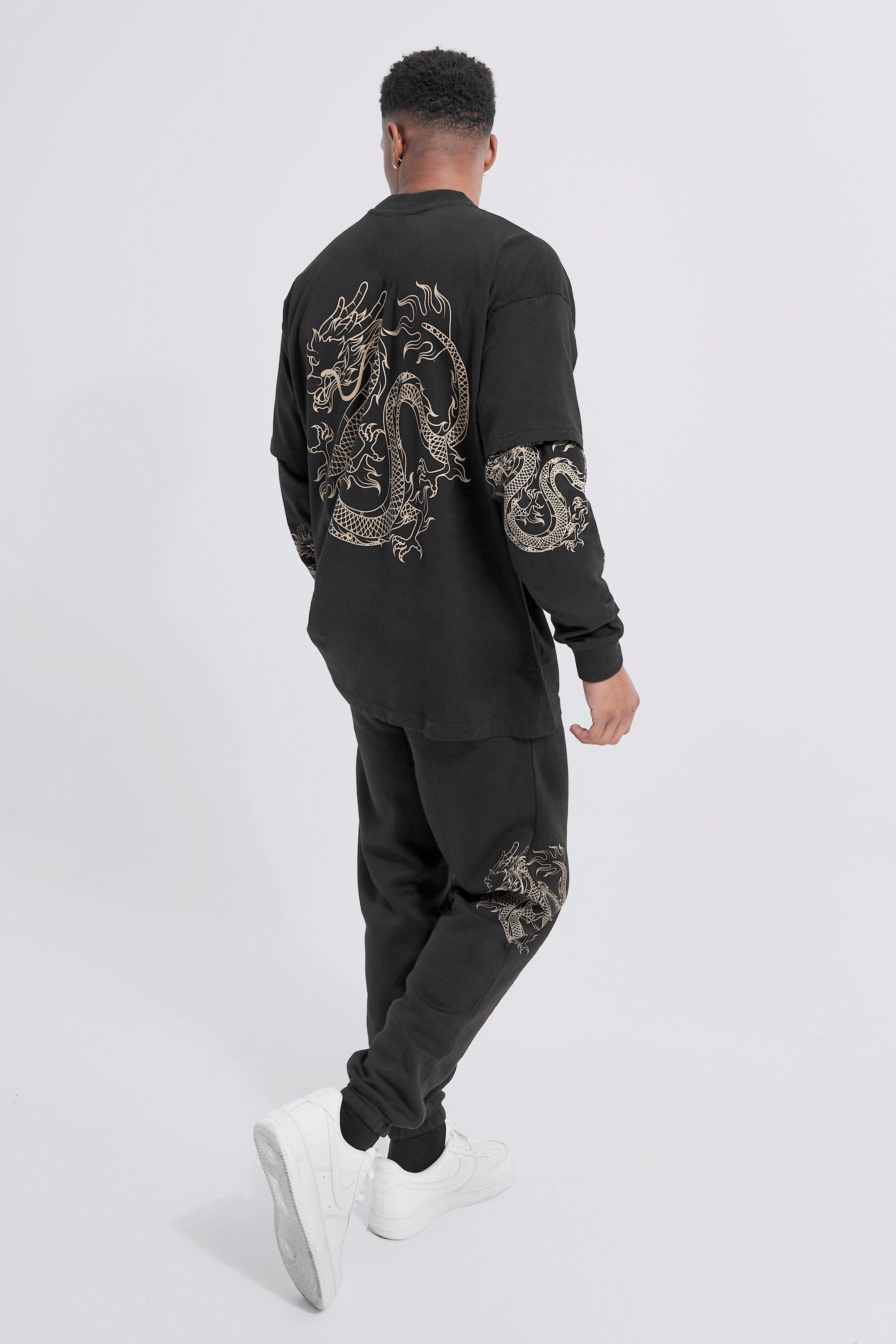 Oversized Dragon Faux Layer T-shirt Tracksuit