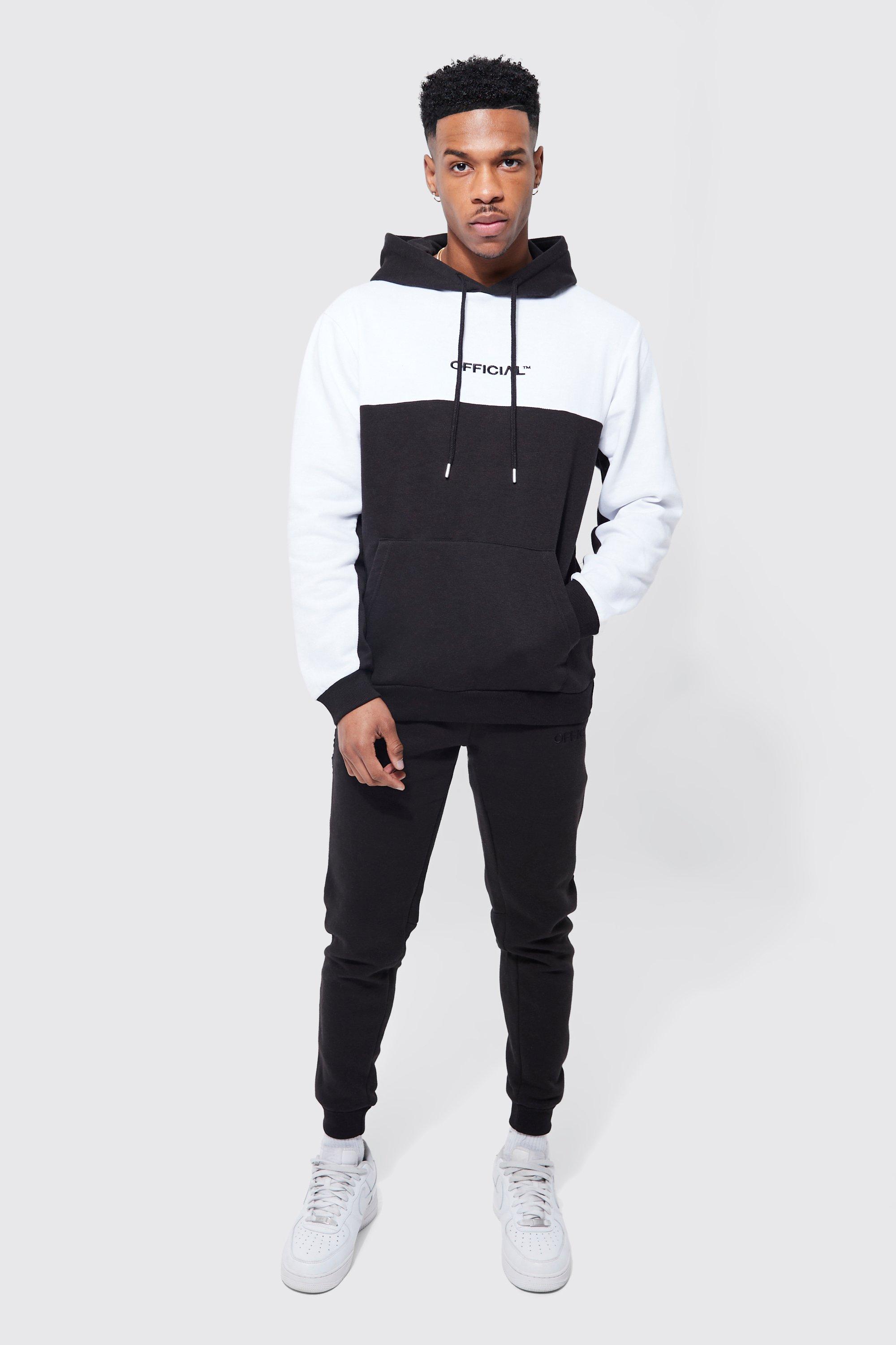 Boohooman black sale and white tracksuit