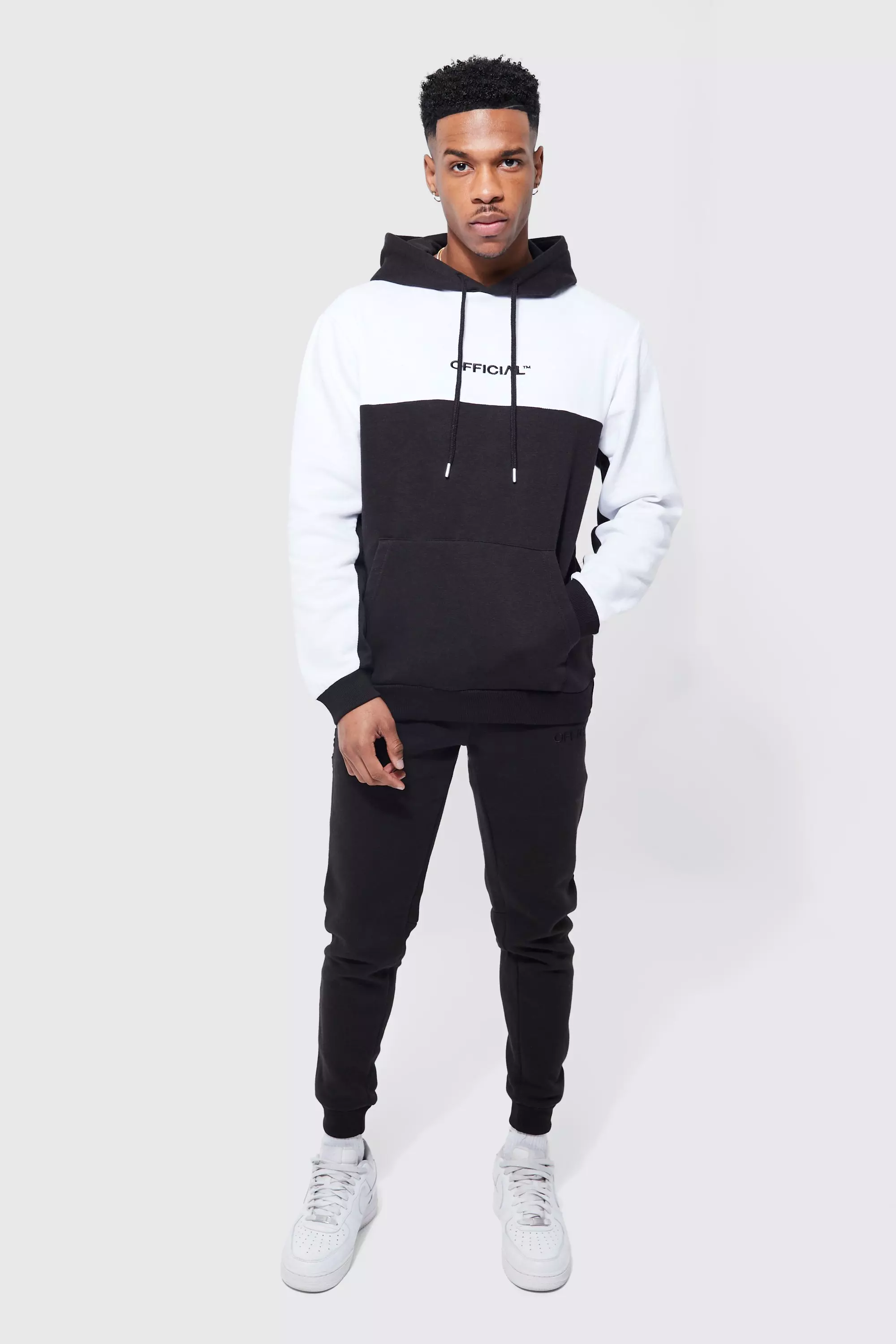 Official Colour Block Hooded Tracksuit With Tape Black