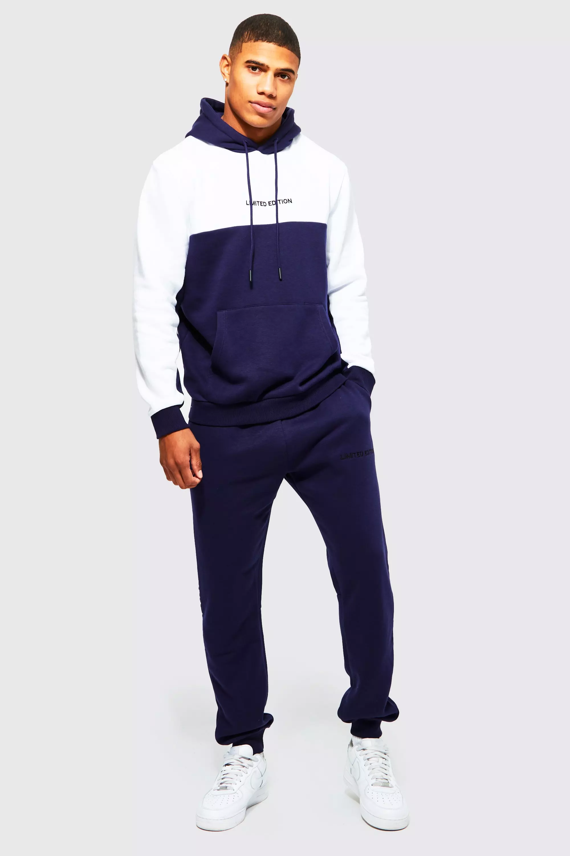 Official Colour Block Hooded Tracksuit With Tape Navy