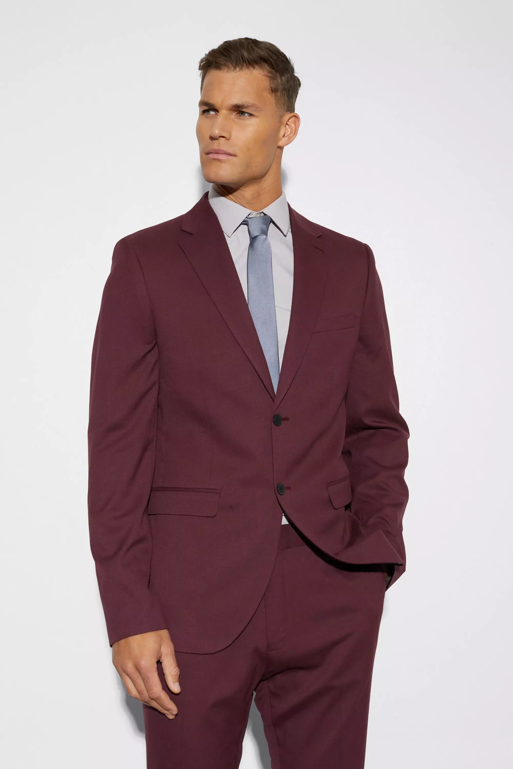 Tall Slim Single Breast Suit Jacket Burgundy