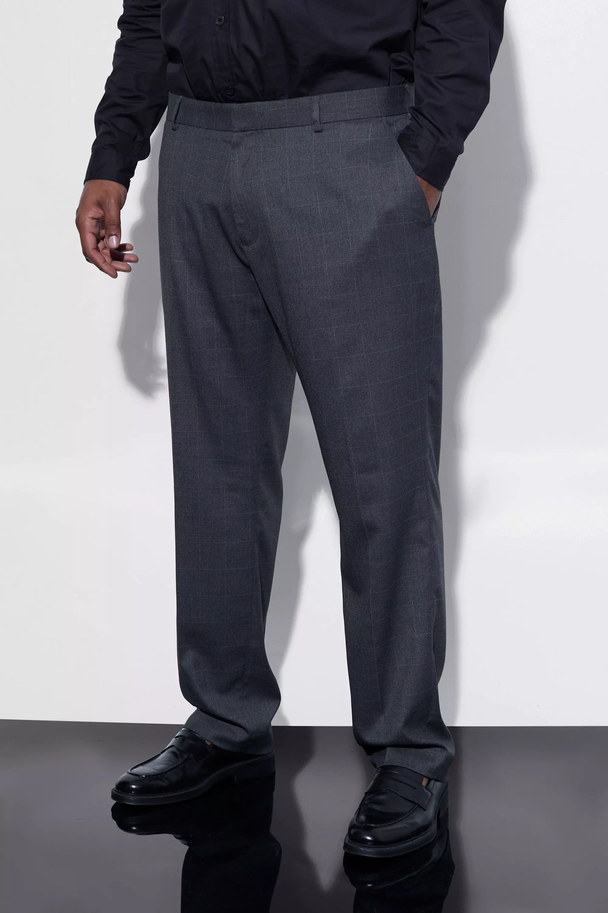Plus Slim Fit Check Tailored Trouser dark grey