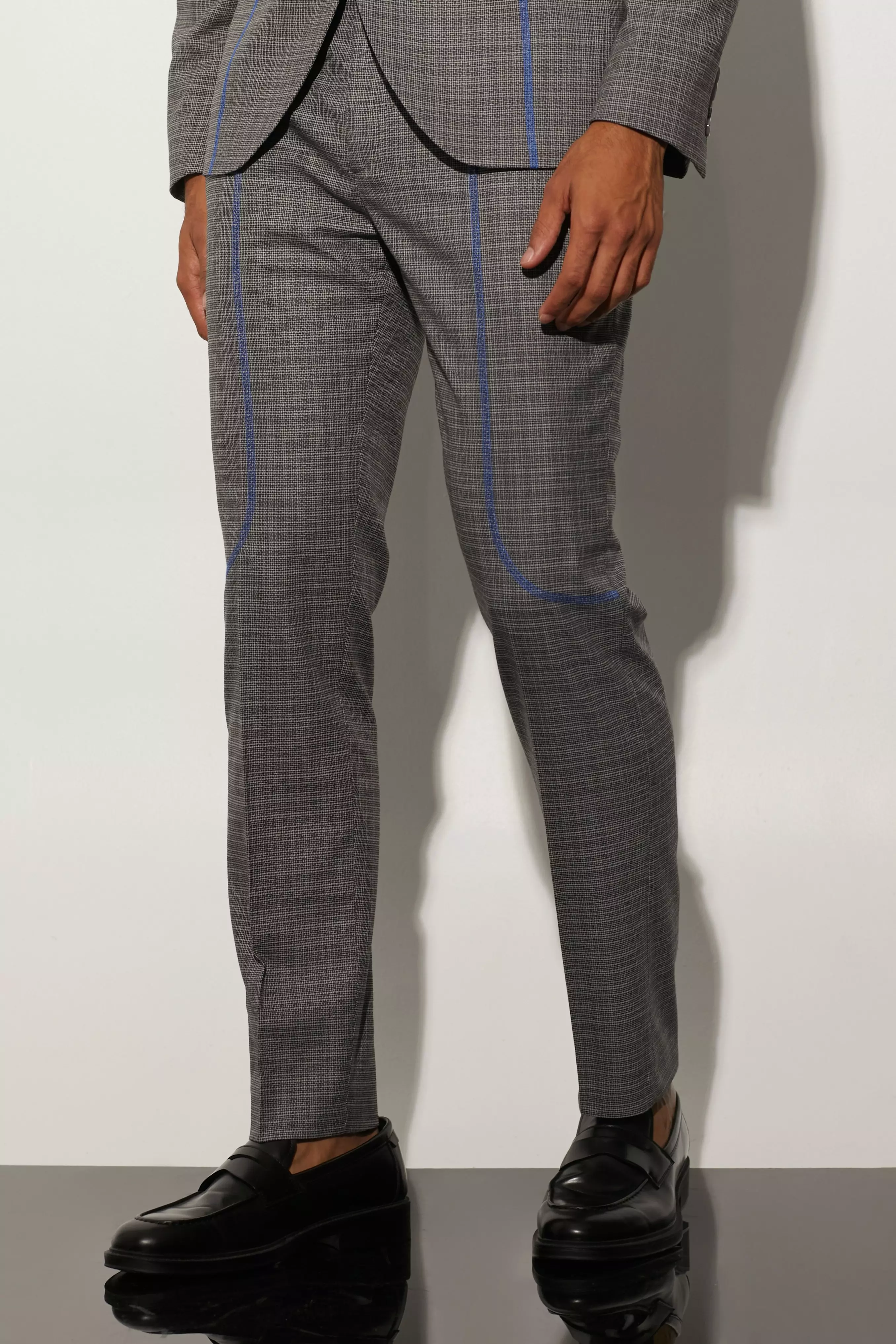 Black Slim Fit Plaid Contrast Stitch Suit Jacket alternative image