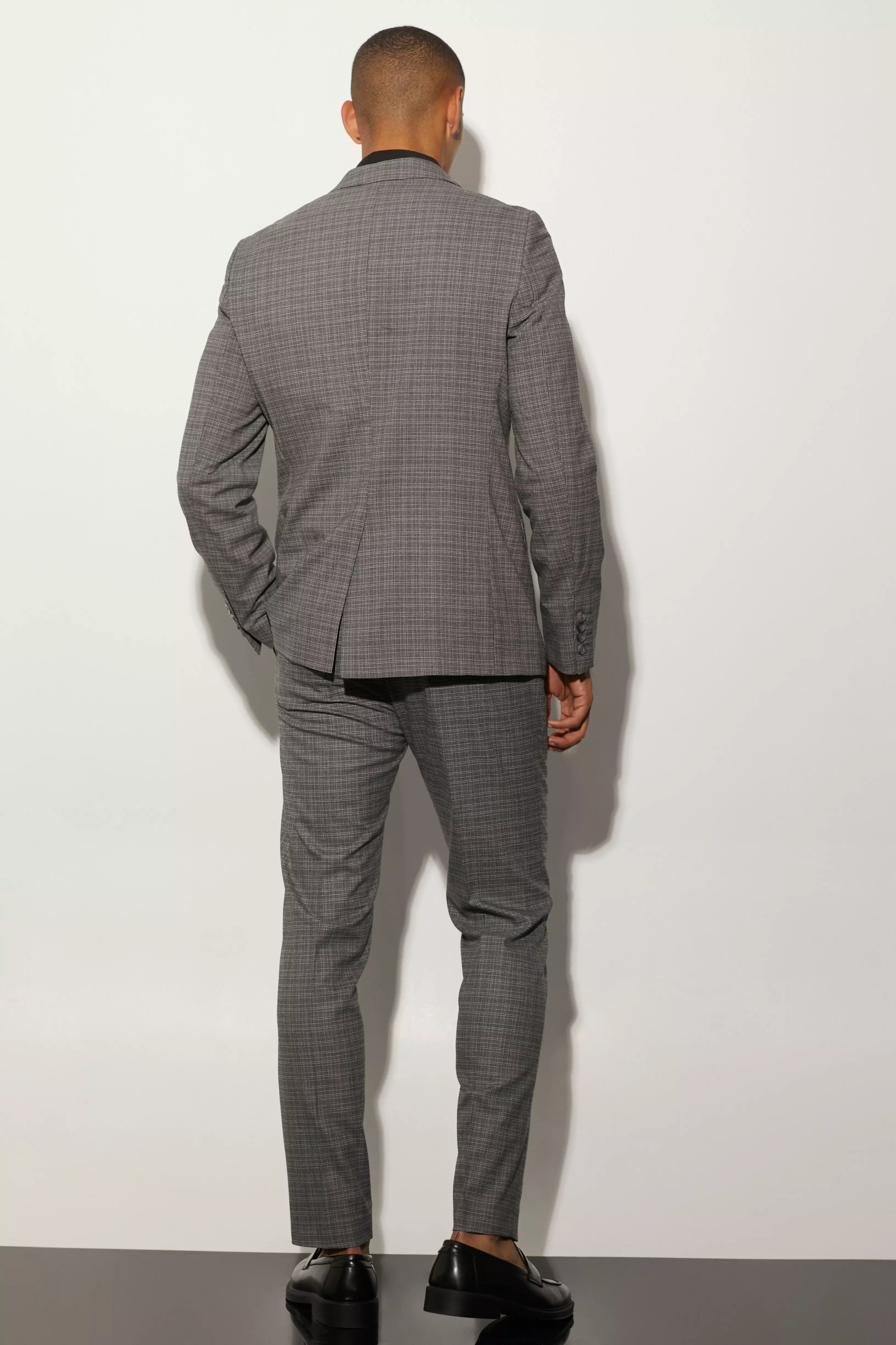 Black Slim Fit Check Contrast Stitch Dress Pants alternative image