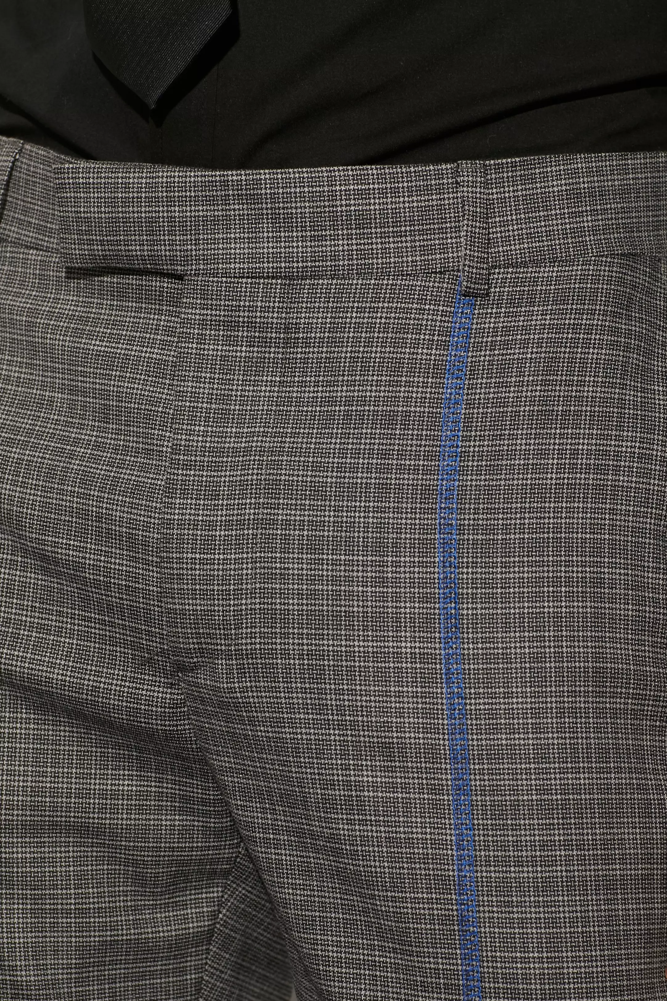 Black Slim Fit Check Contrast Stitch Dress Pants alternative image