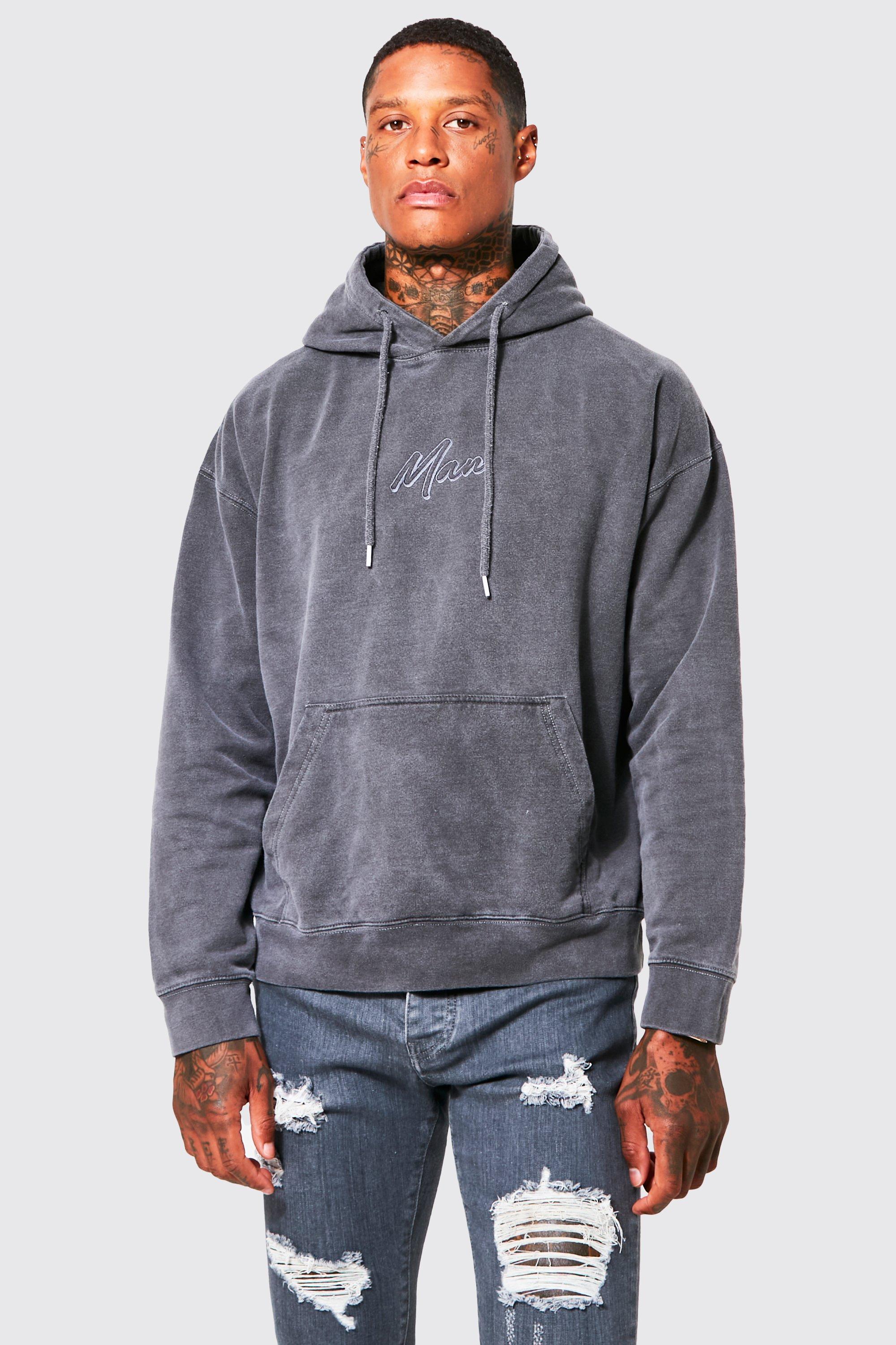 Oversized Man Script Washed Hoodie boohooMAN USA