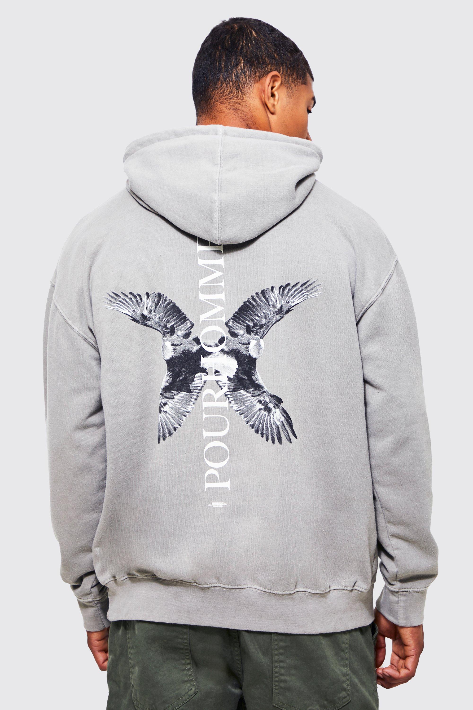 Oversized Boxy Acid Wash Dove Graphic Hoodie