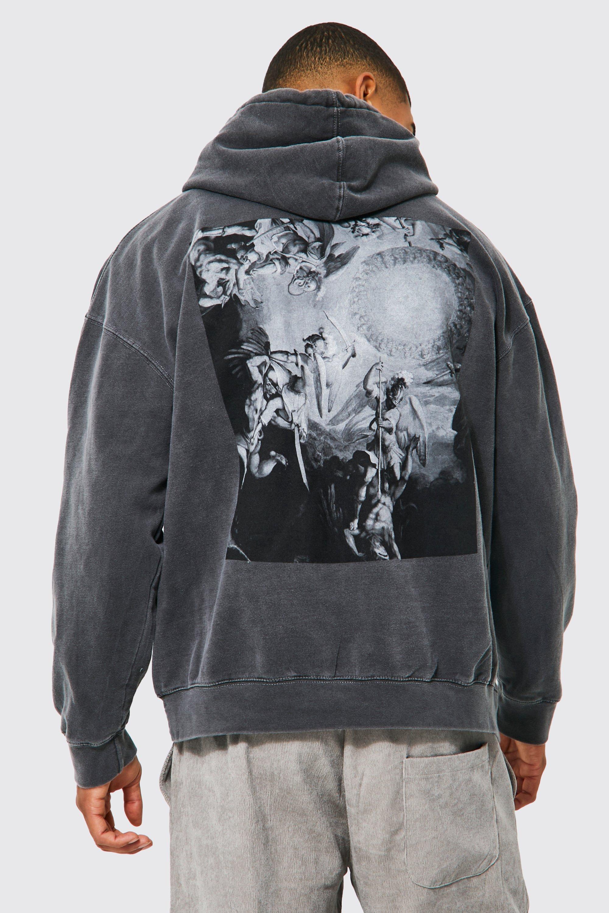 Oversized Washed Renaissance Graphic Hoodie | boohooMAN USA