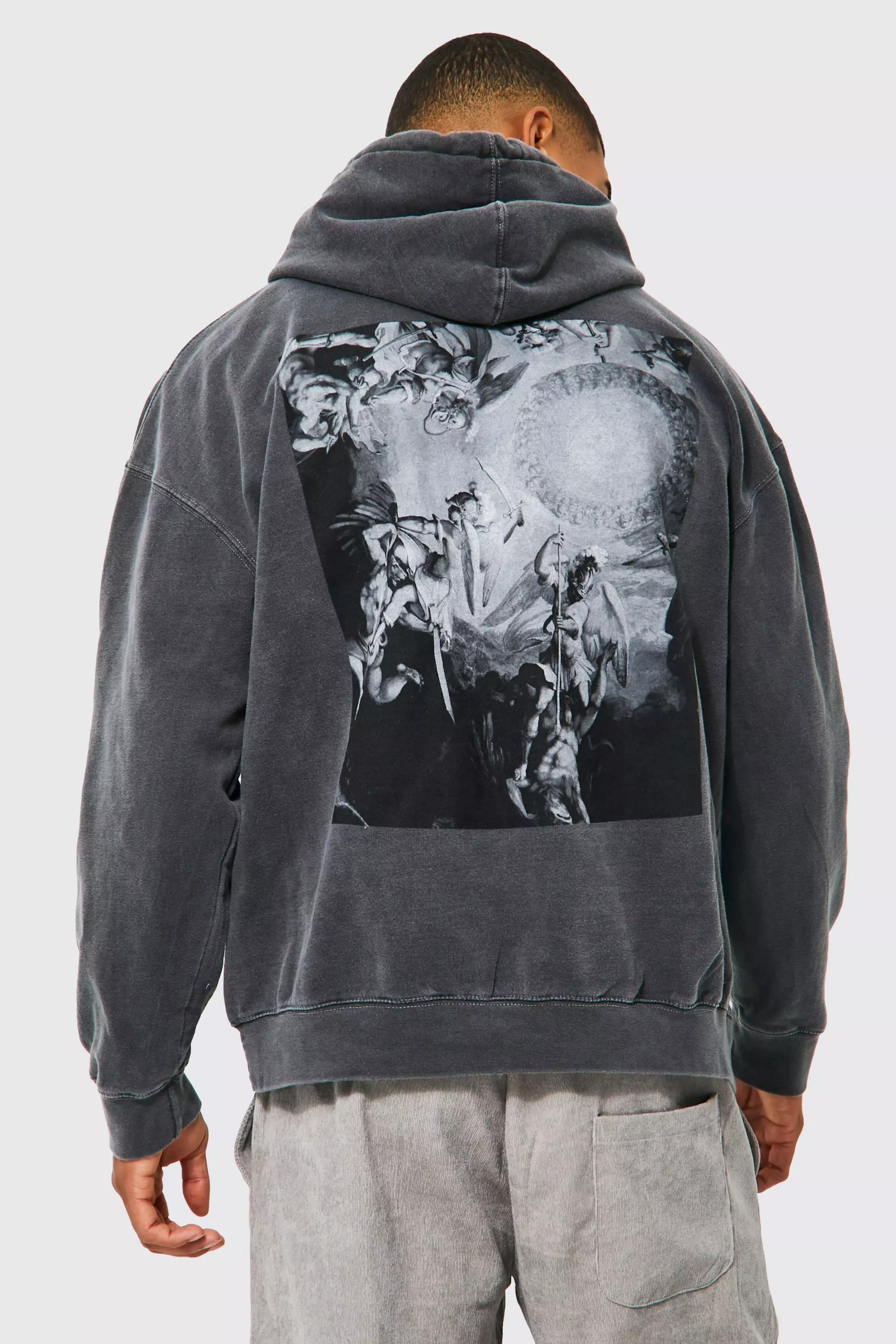 Oversized Washed Renaissance Graphic Hoodie Charcoal