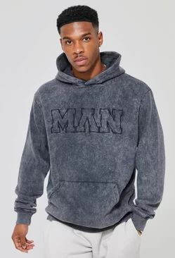 Man Washed Keyline Embroidered Hoodie Charcoal