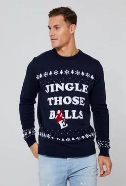 Navy Tall Jingle Those Bells Christmas Sweater