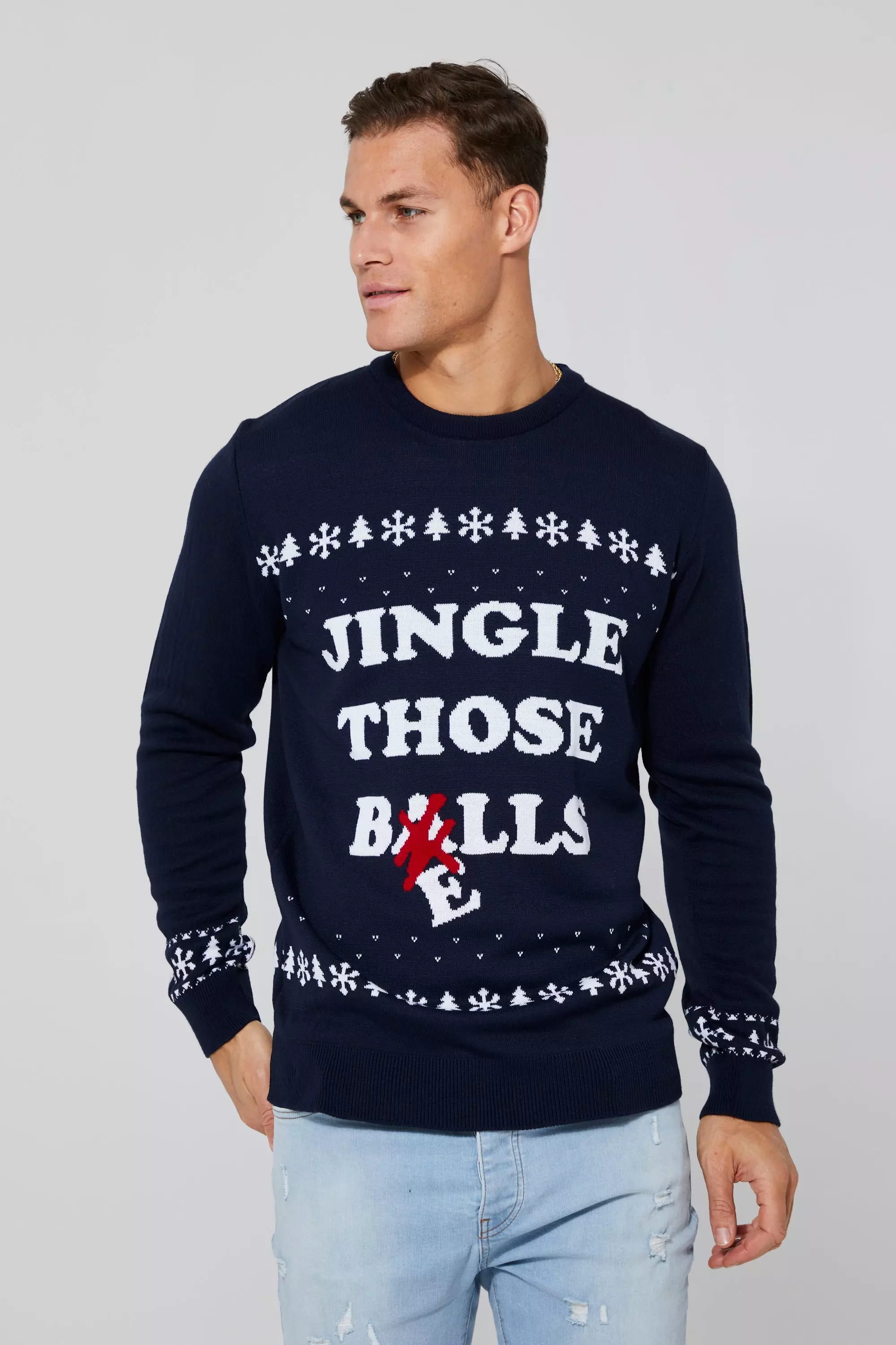Tall Jingle Those Bells Christmas Sweater Navy