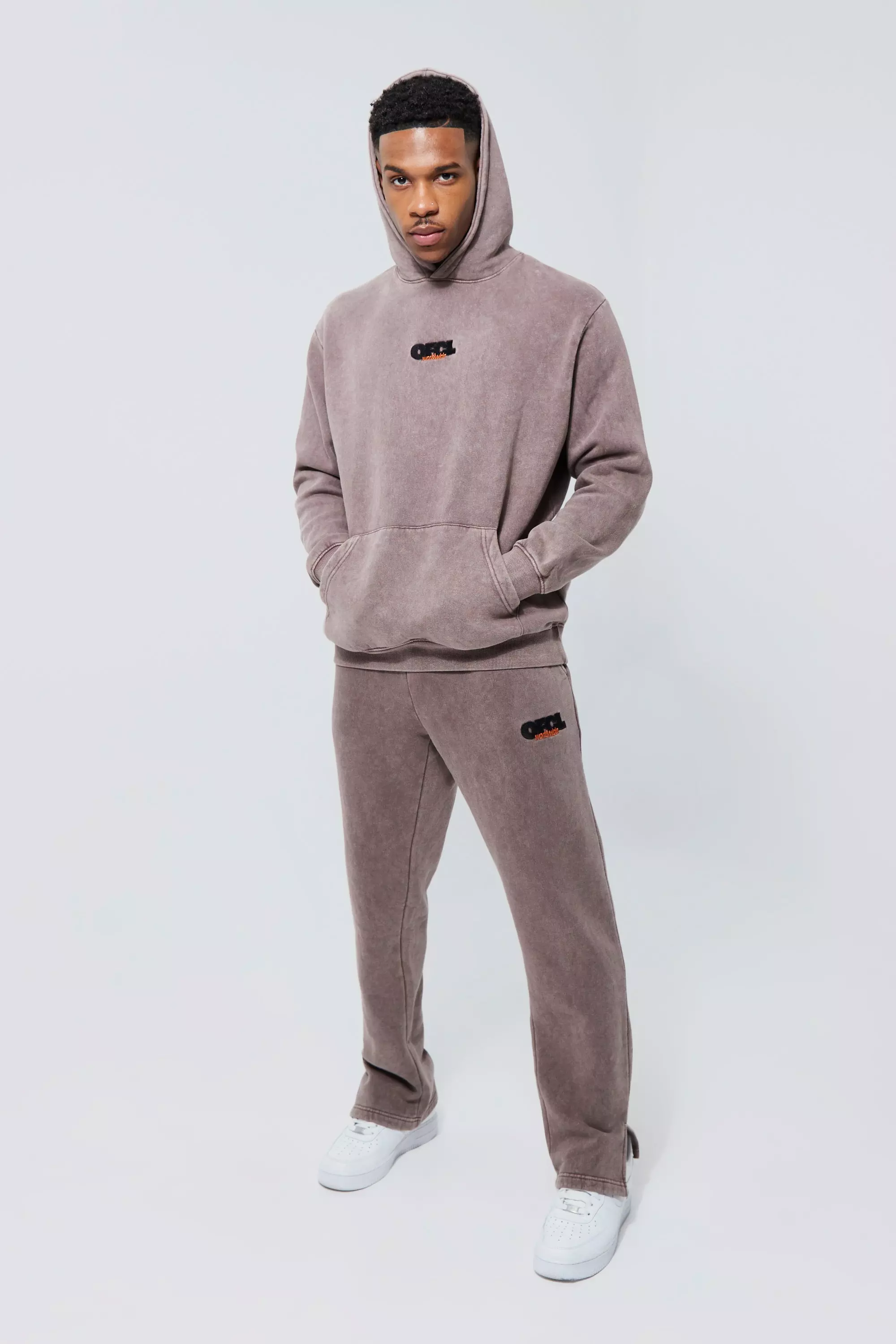 Chocolate Brown Man Washed Hooded Tracksuit